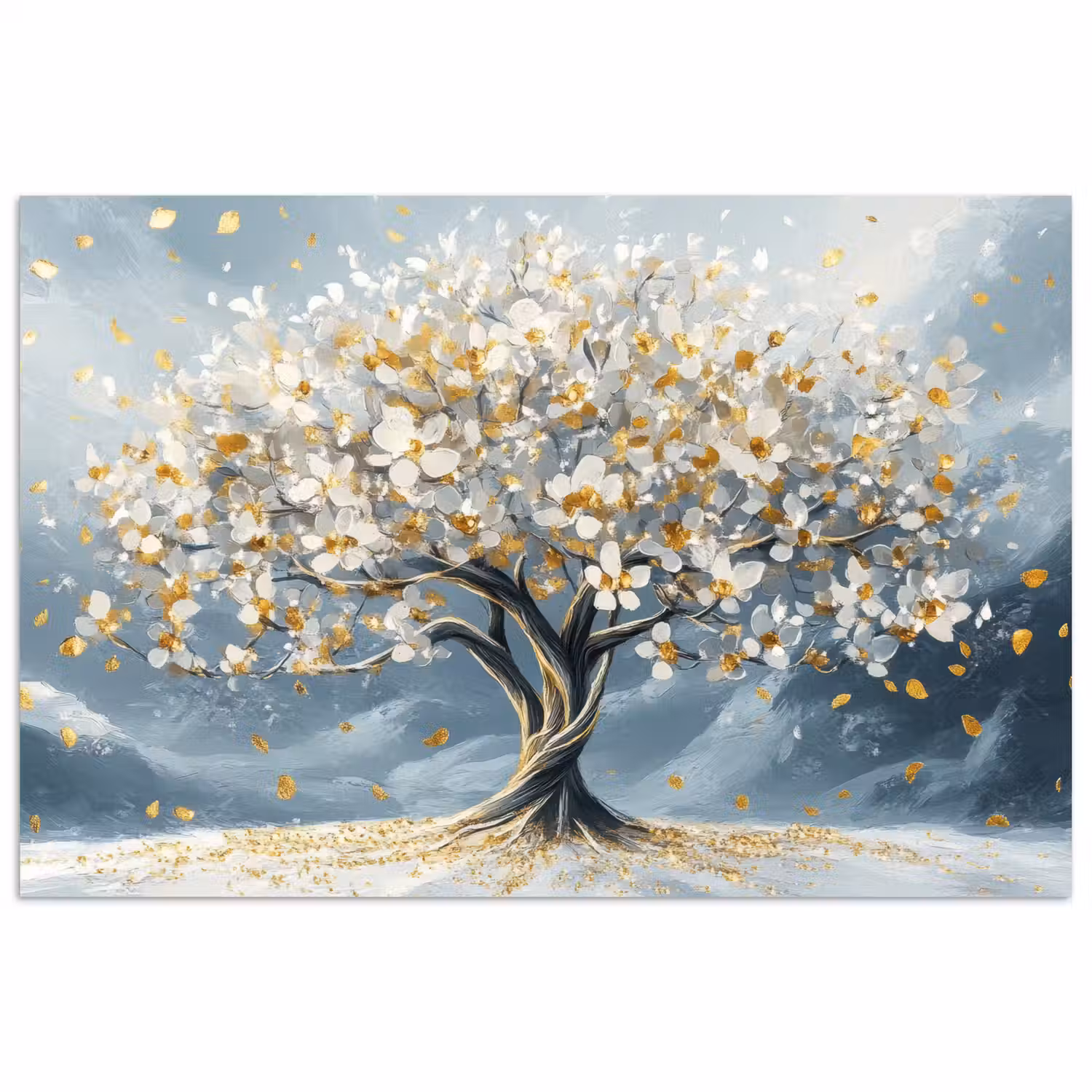 Boom - Winter - Levensboom - Modern - Goud poster papier klein -3d