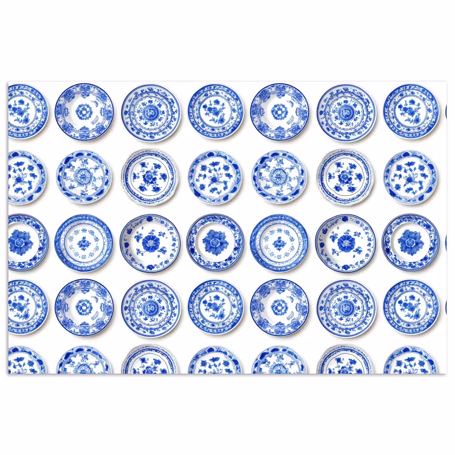 Borden - Bloemen - Patroon - Blauw poster papier klein 62 -3d