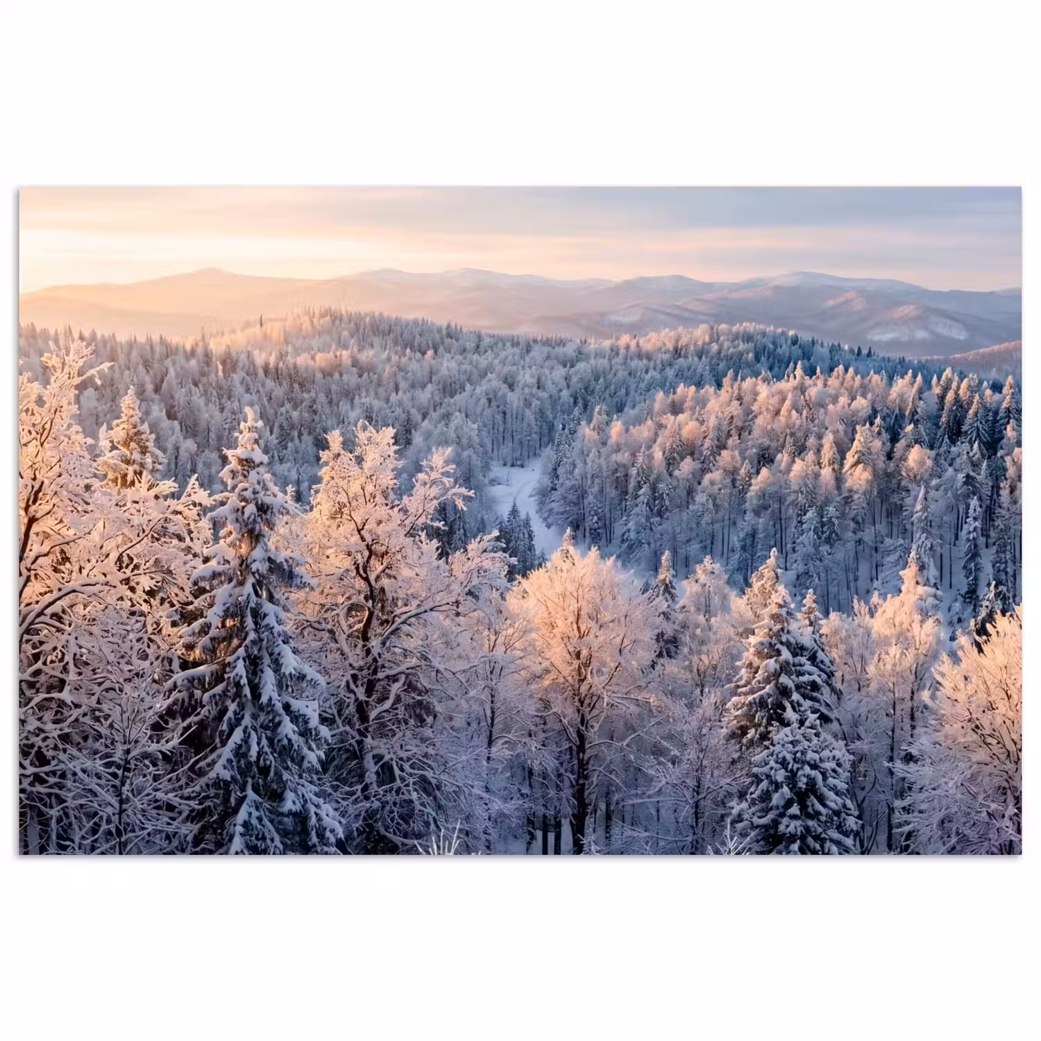 Bos - Bergen - Goud - Winter - Warm poster papier klein -3d