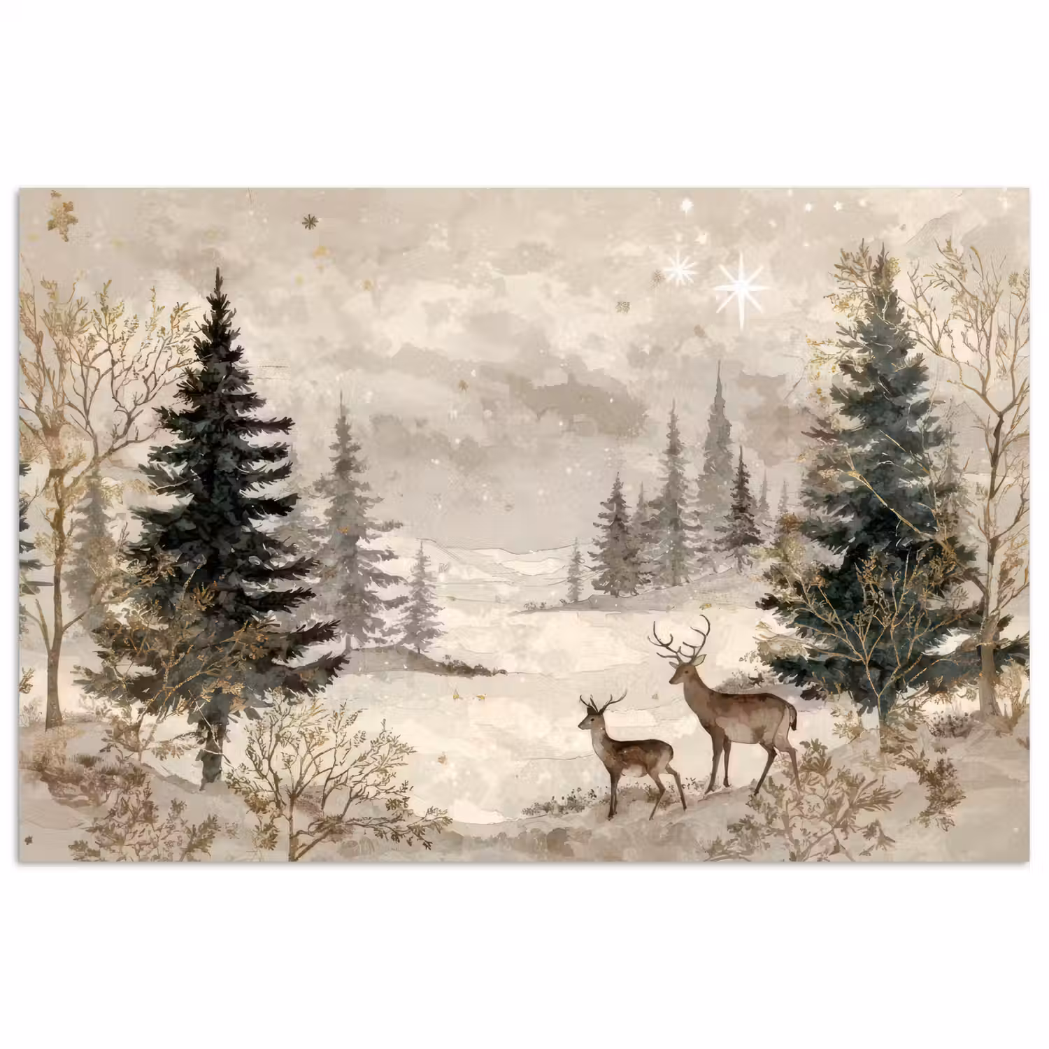 Bos - Herten - Winter - Sneeuw poster papier klein -3d