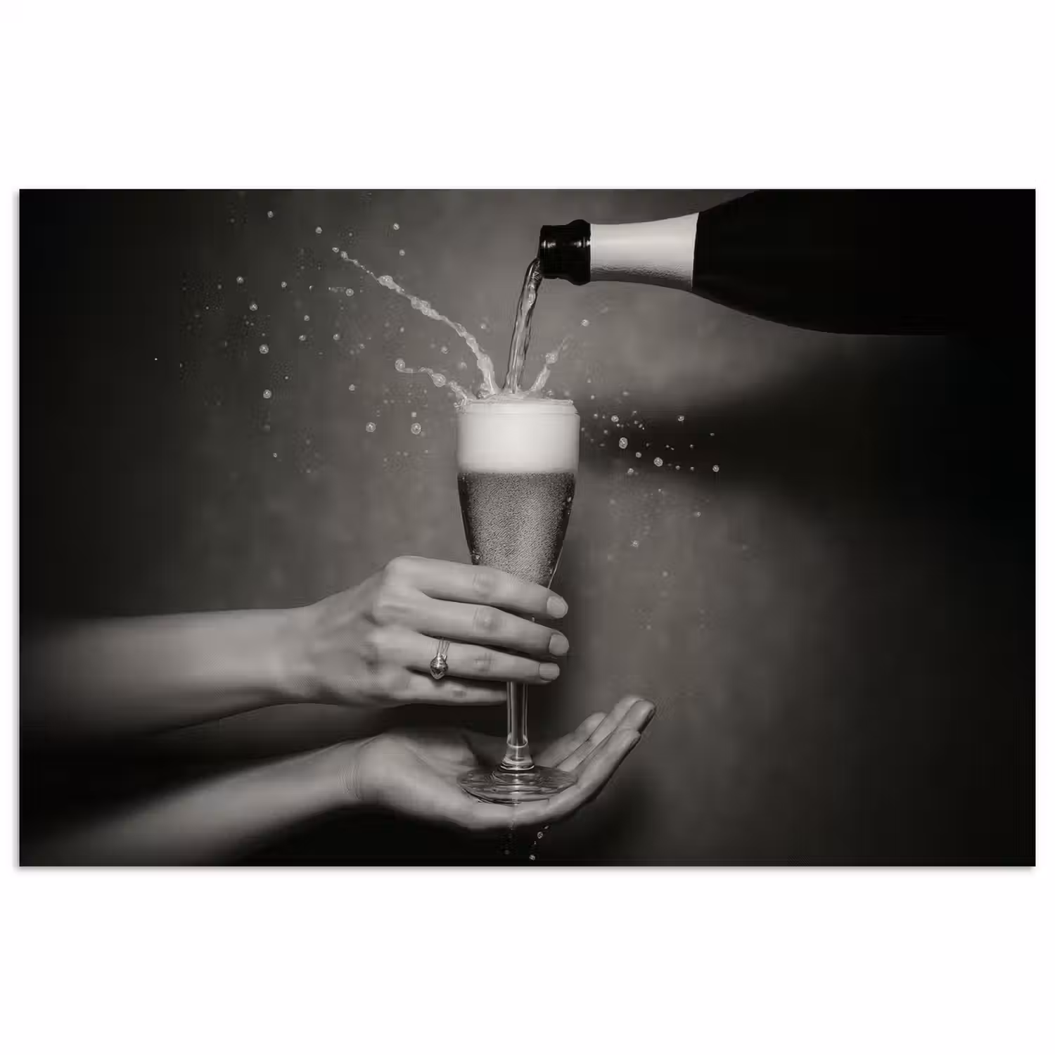 Champagnefles - Glas - Minimalistisch - Spetters poster papier klein -3d