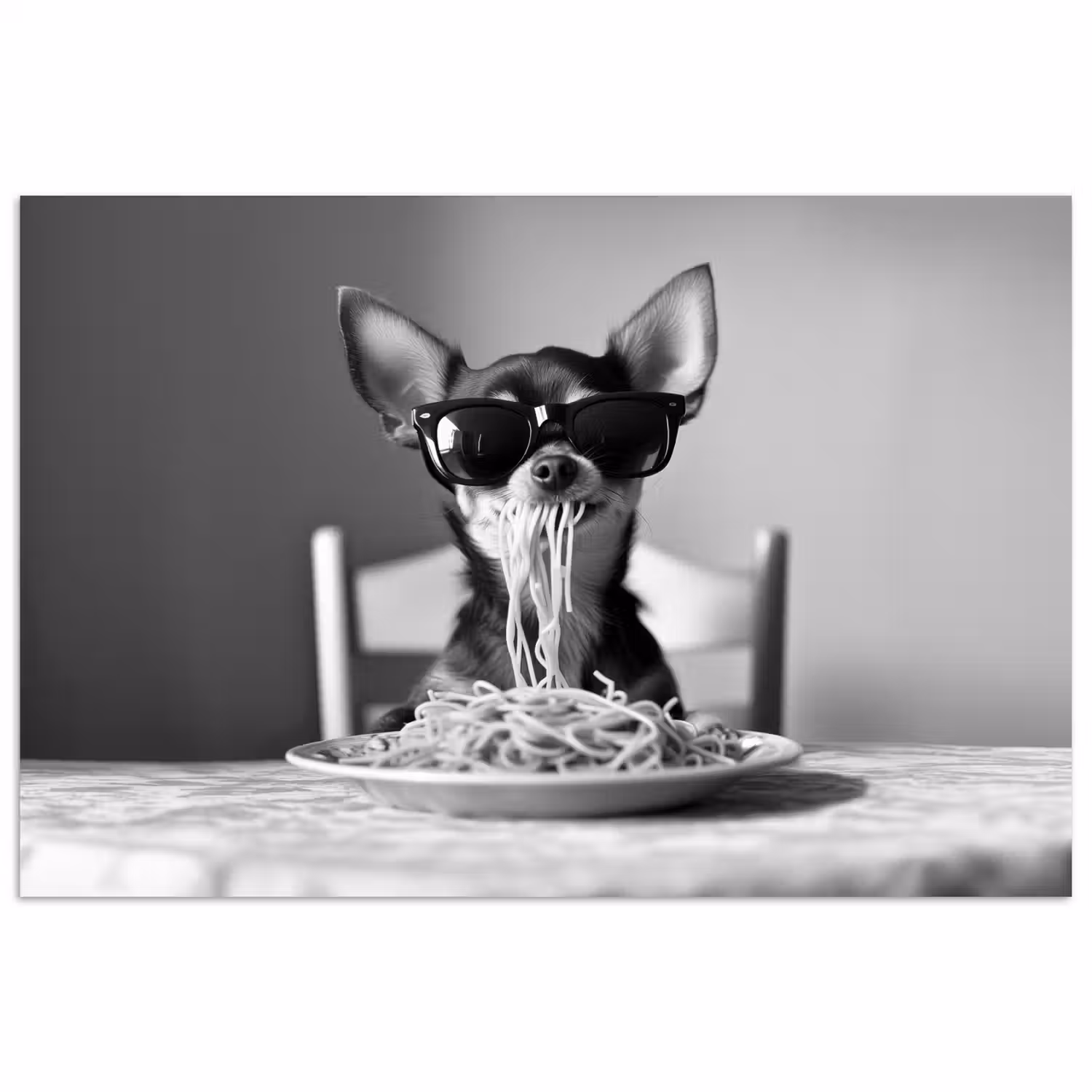 Chihuahua - Hond - Zonnebril - Humoristisch - Zwart - Wit - Spaghetti poster papier klein -3d