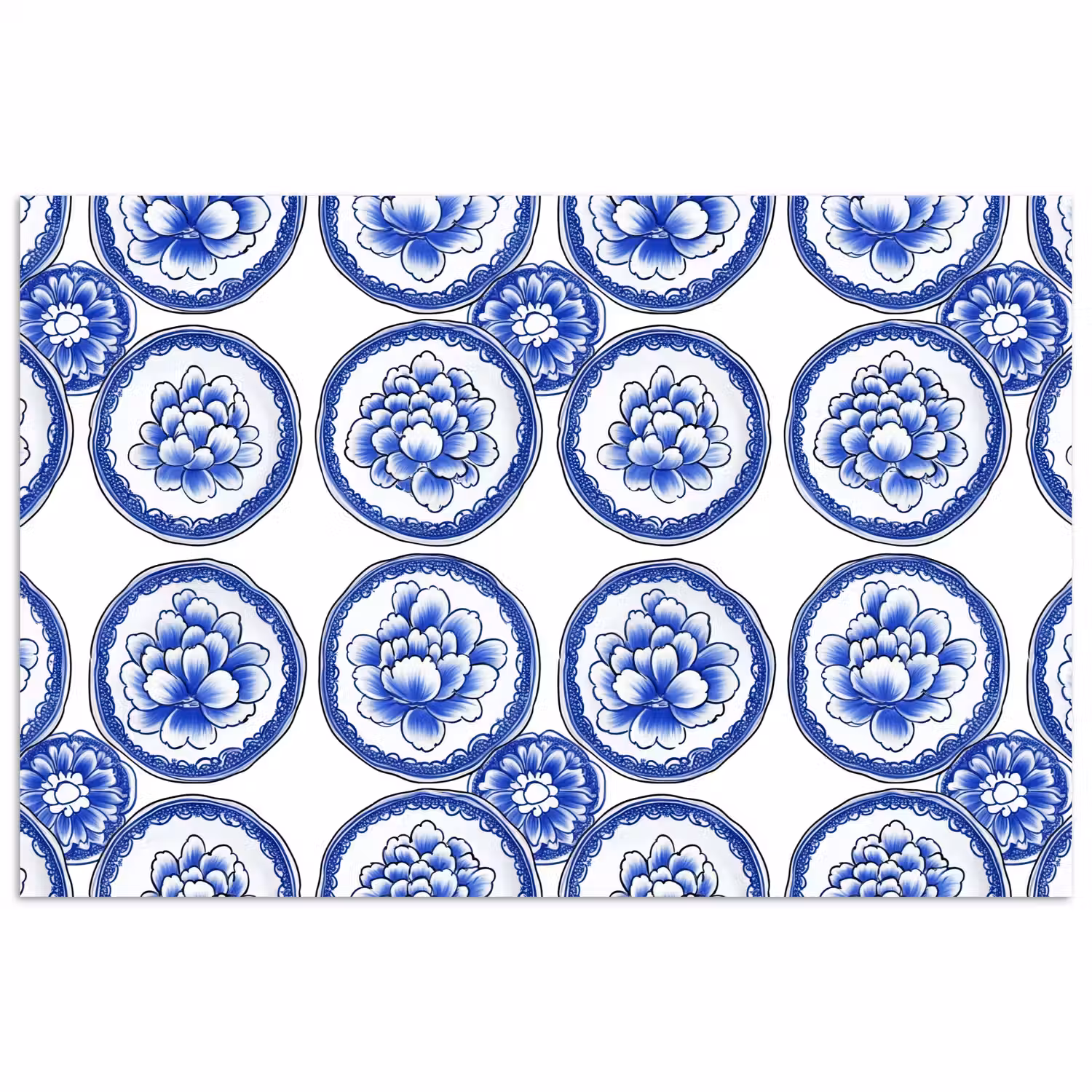 Cirkels - Bloemen - Blauw poster papier klein 62 -3d