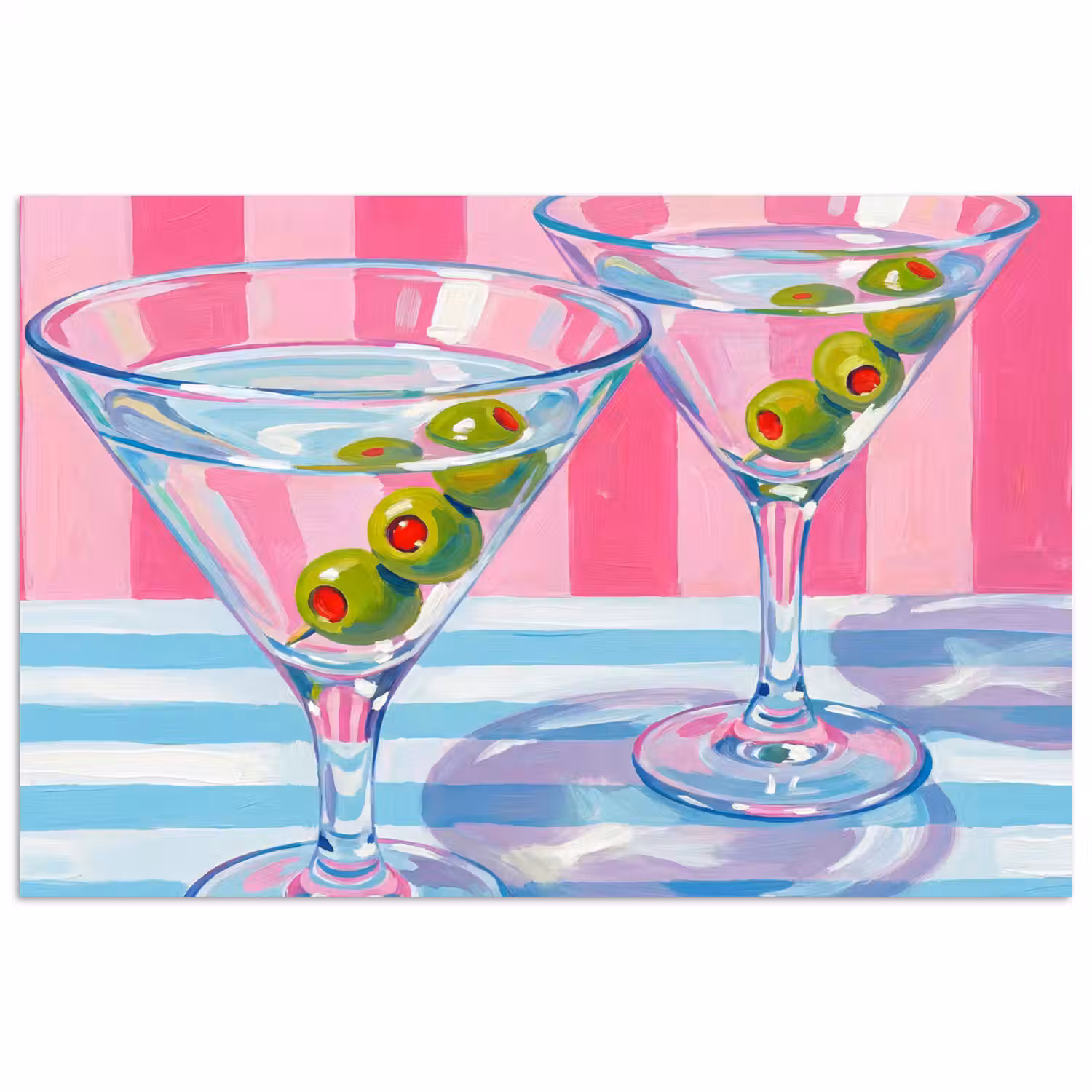 Cocktail - Olijven - Kunst - Modern - Roze poster papier klein -3d