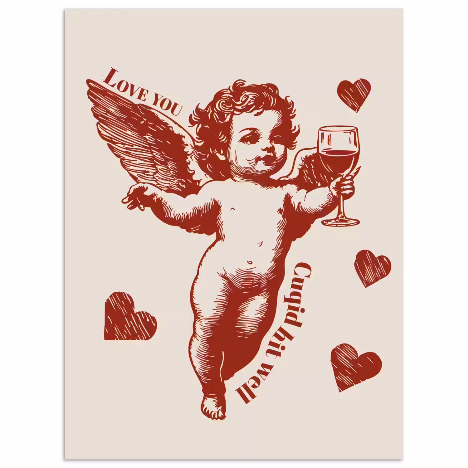 Cupido - Hartjes - Rood - Klassiek poster papier klein -3d