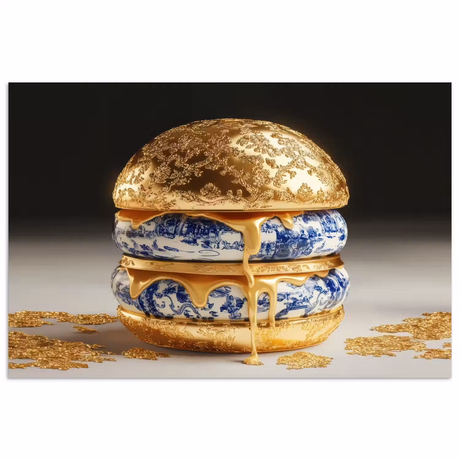 Delftsblauw - Goud - Burger poster papier klein -3d