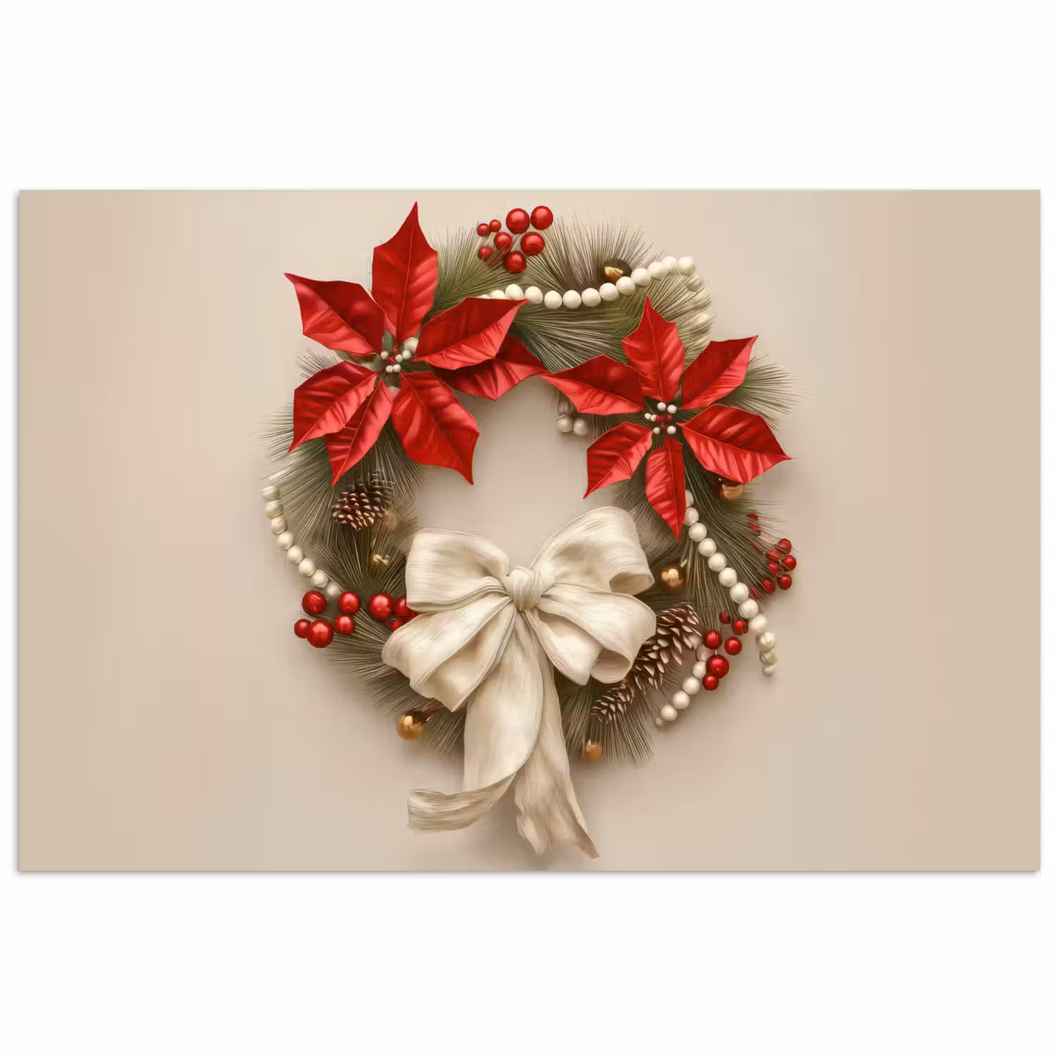 Deurkrans - Strik - Kerst - Rood - Groen poster papier klein -3d