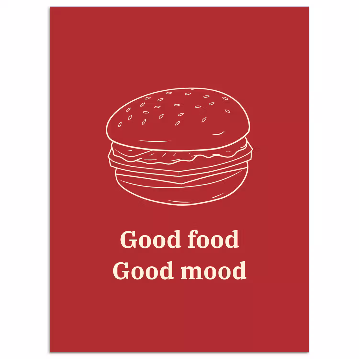 Dieprood - Lijntekening - Tekst - Hamburger poster papier klein -3d