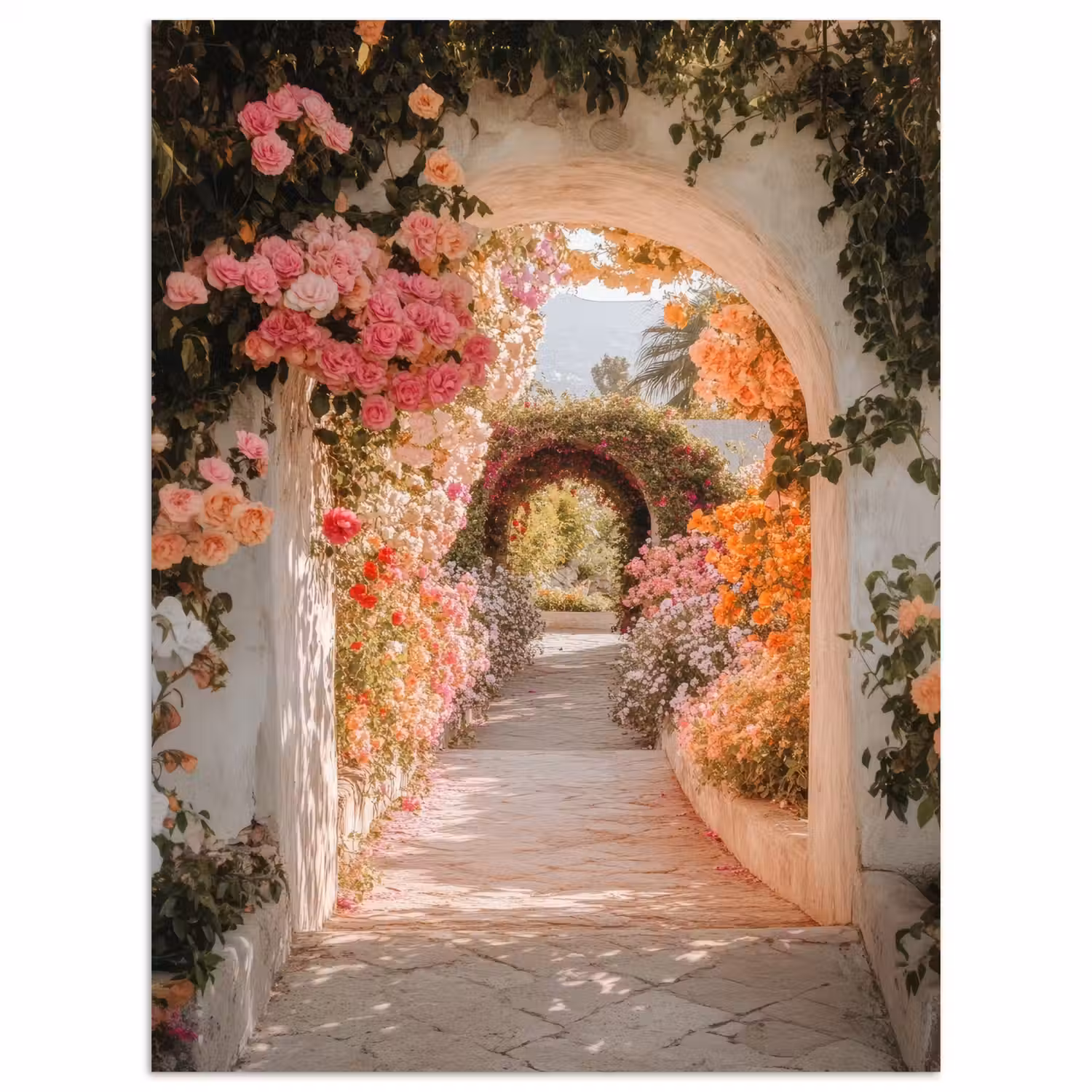 Doorkijk - Boog - Bloemen - Pastel poster papier klein -3d