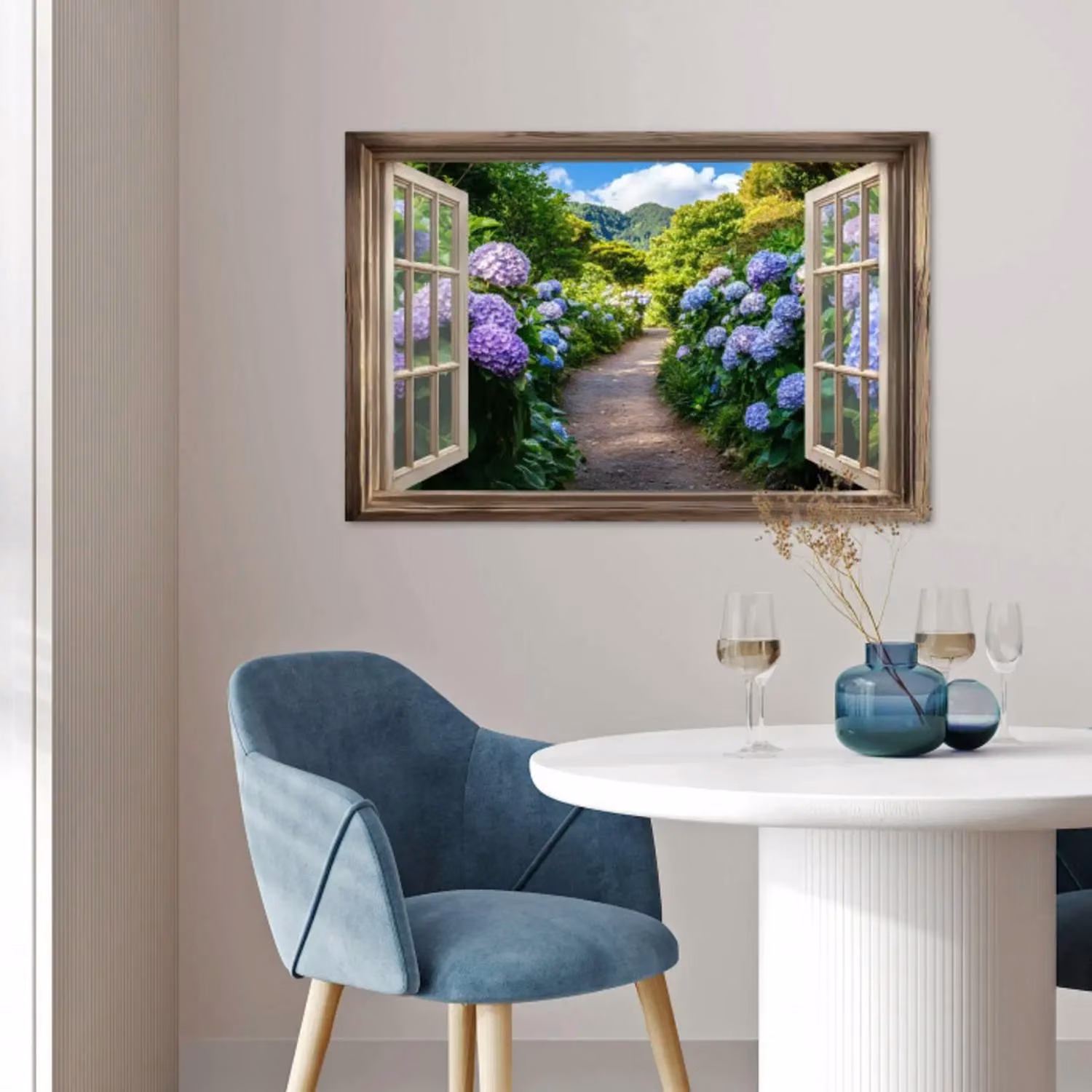 Doorkijk - Hortensia - Pad - Natuur poster papier klein -3d