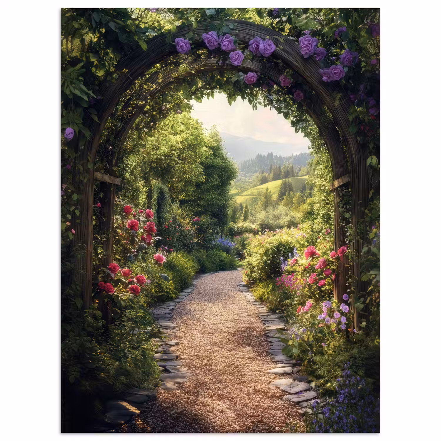 Doorkijk - Landschap - Bloemen - Tuinboog - Natuur poster papier klein -3d