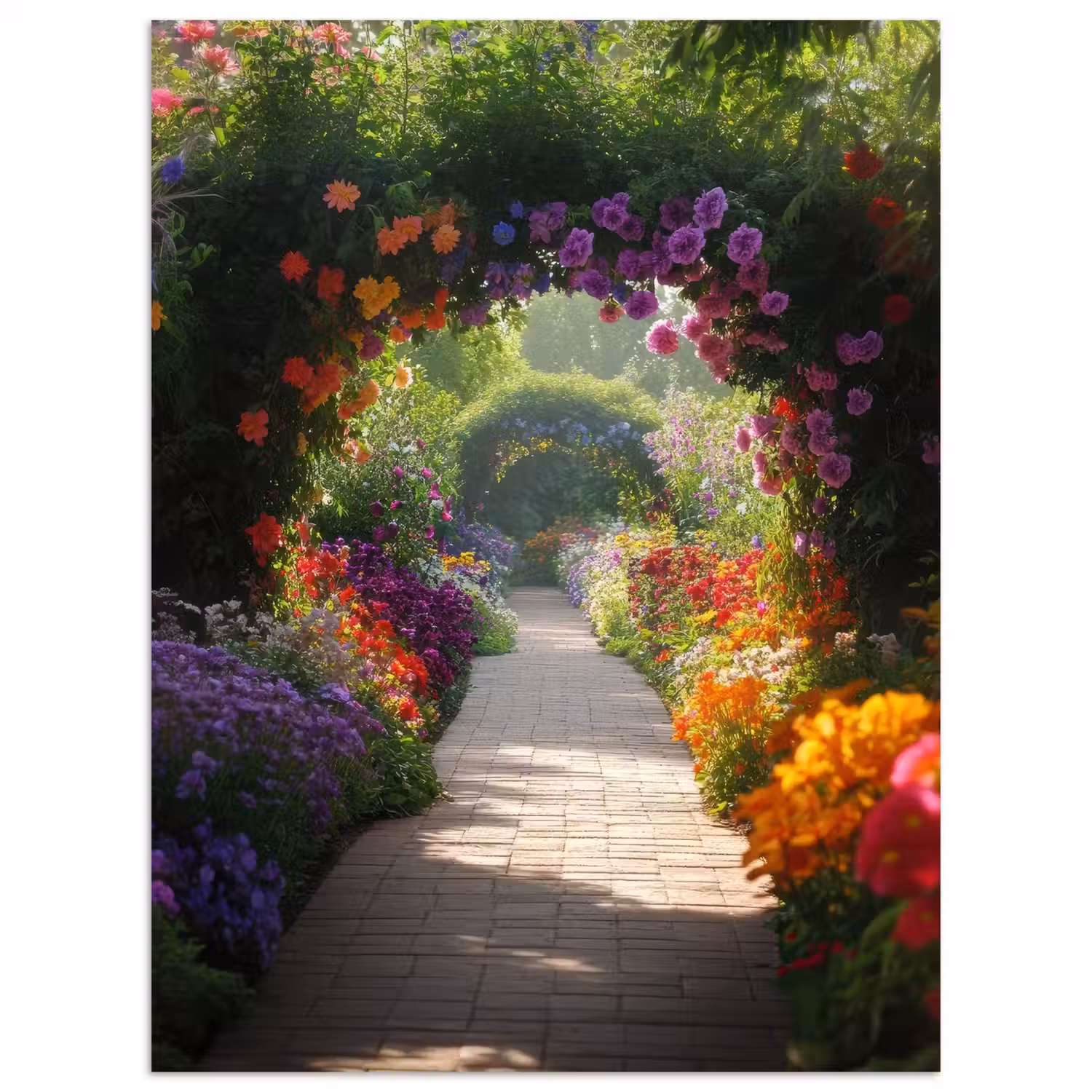 Doorkijk - Pad - Bloemen - Struik - Kleurrijk poster papier klein -3d