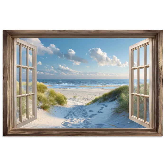 Doorkijk - Strand - Raam - Duinen - Zee poster papier klein -3d