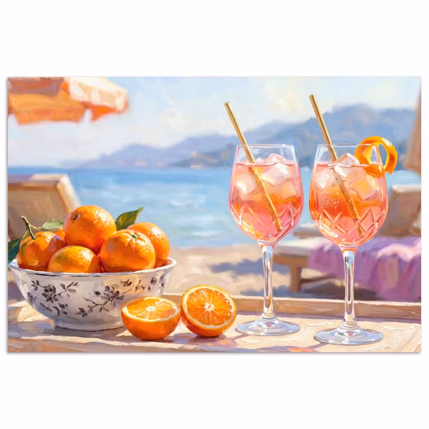 Drank - Glazen - Strand - Zomer - Oranje poster papier klein -3d