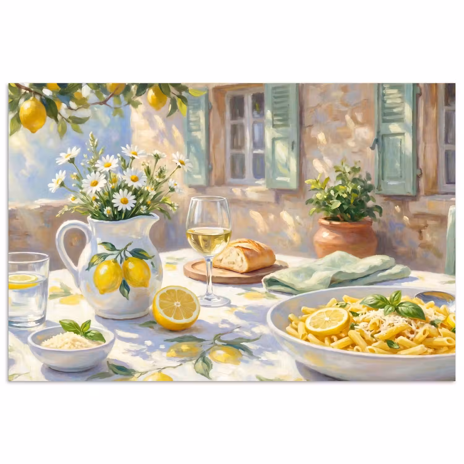 Eten - Terras - Zomer - Geschilderd - Geel poster papier klein -3d