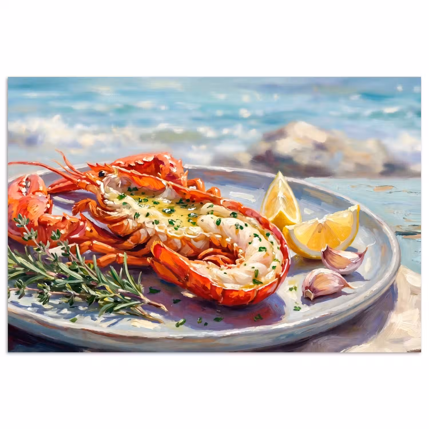 Eten - Zee - Kust - Modern - Blauw poster papier klein -3d