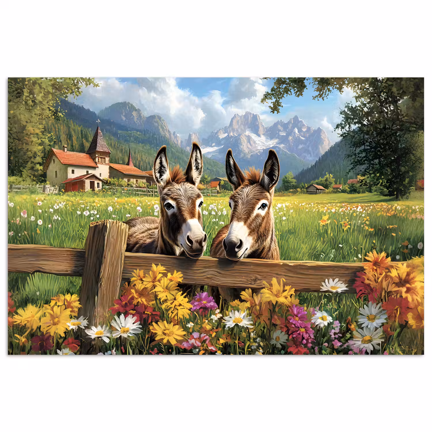 Ezels - Bloemen - Zomers poster papier klein -3d