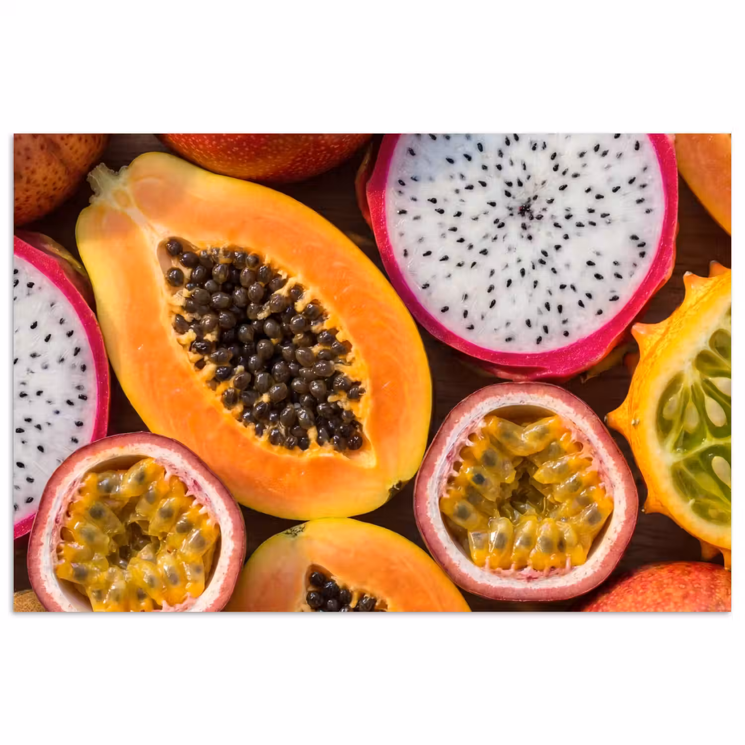 Fruit - Geopend - Tropisch - Eten - Kleurrijk poster papier klein -3d