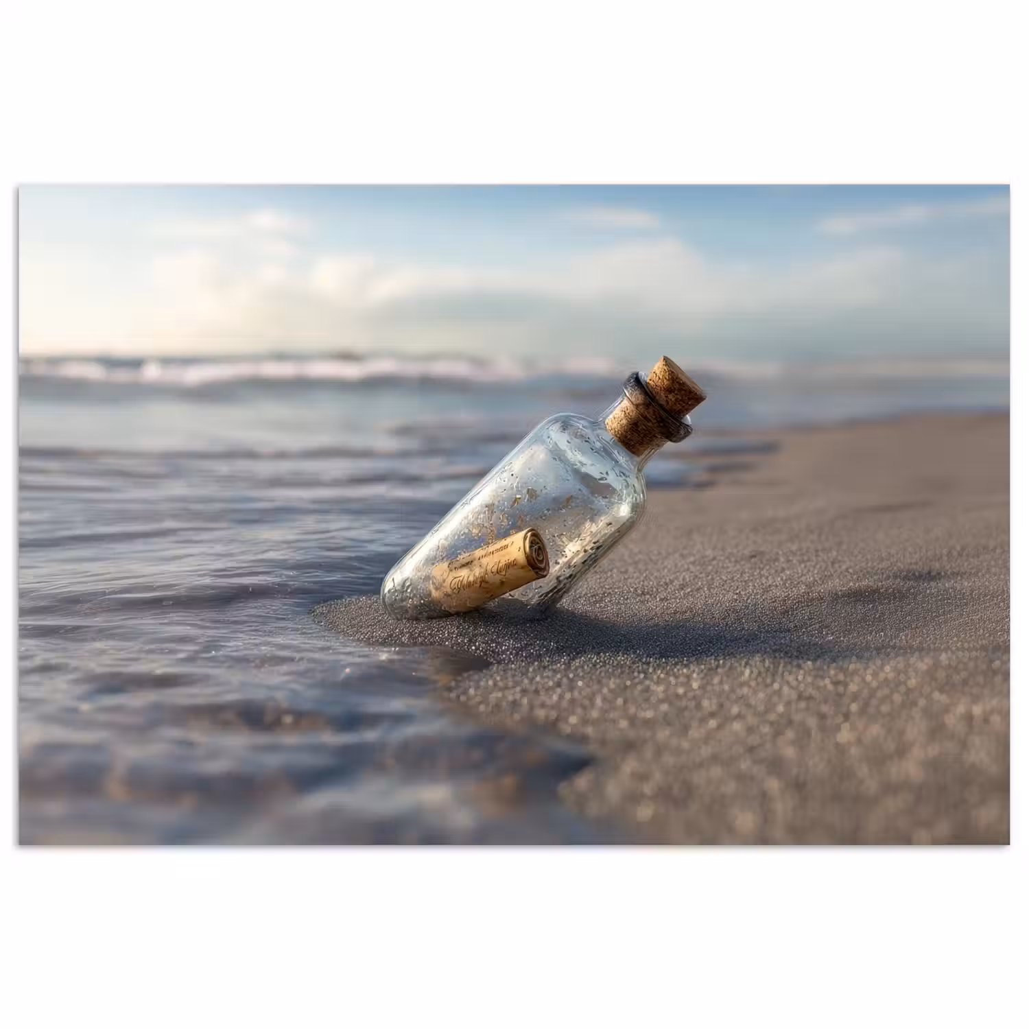 Glazenfles - Post - Zee - Zand poster papier klein -3d