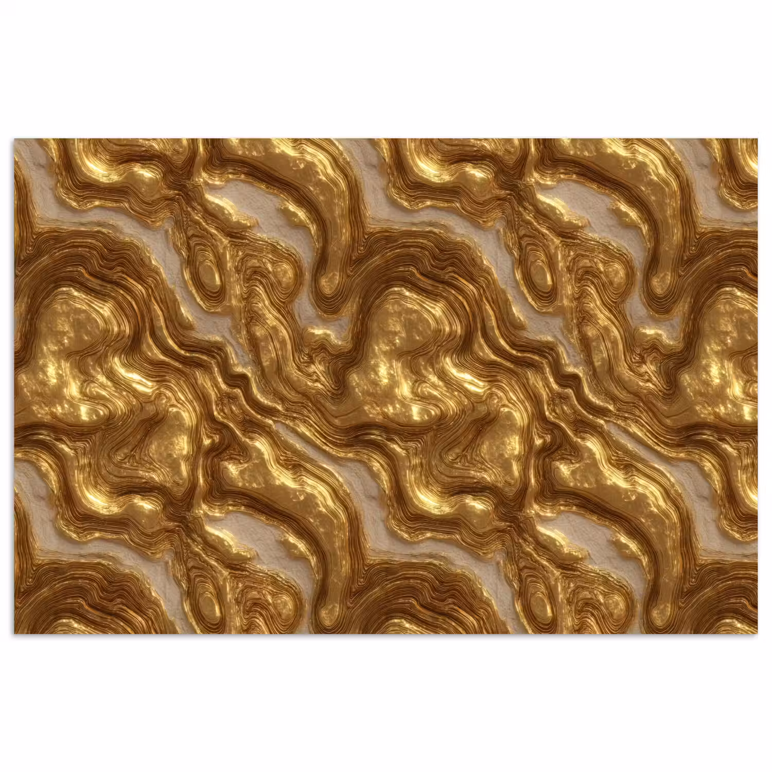 Golven - Organisch - Goud - Crème poster papier klein 62 -3d