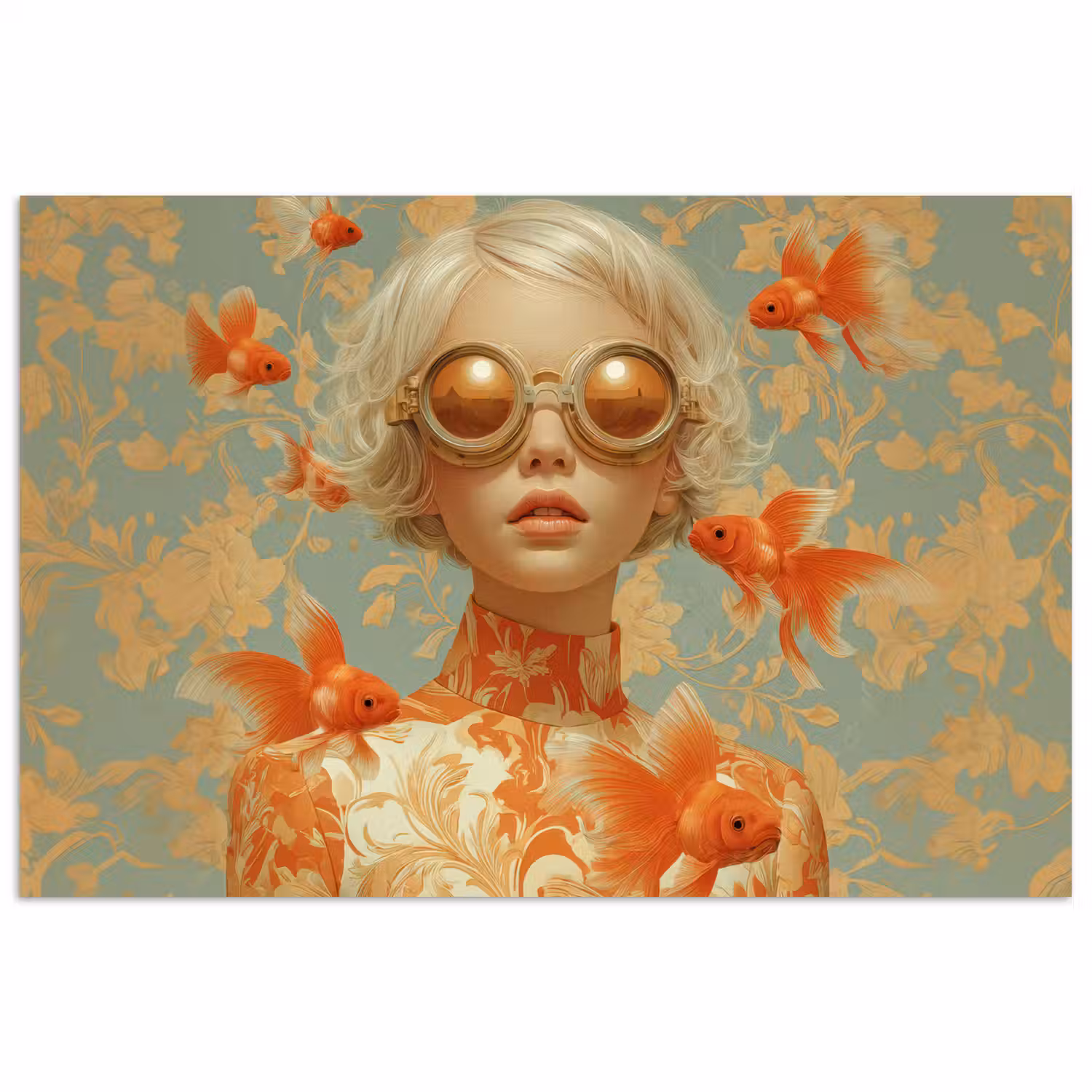 Goudvissen - Oranje - Vrouw - Blond poster papier klein -3d