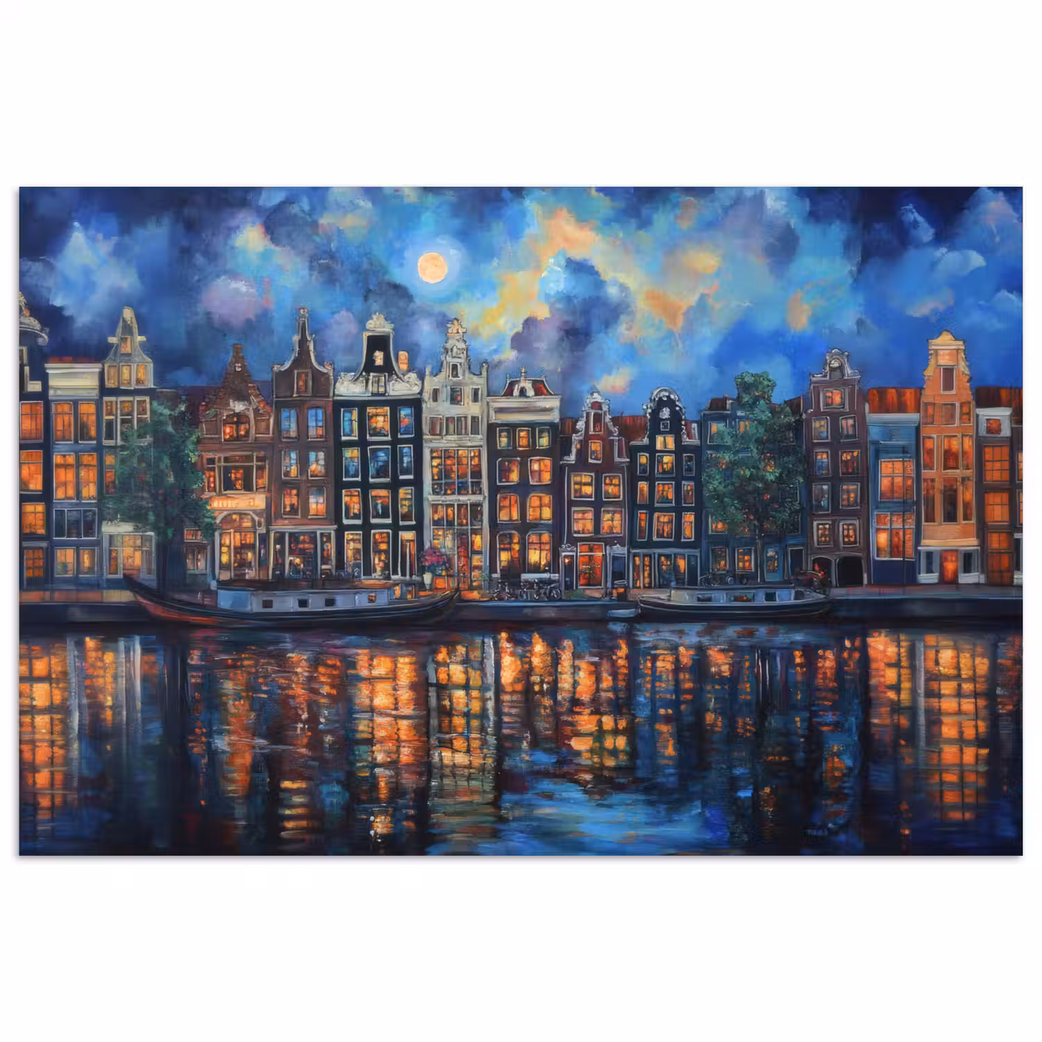 Grachten Amsterdam - Huizen - Stad - Kleurrijk poster papier klein -3d