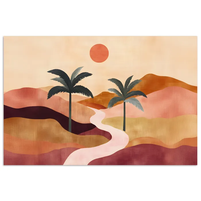 Heuvels - Palmbomen - Abstract poster papier klein -3d