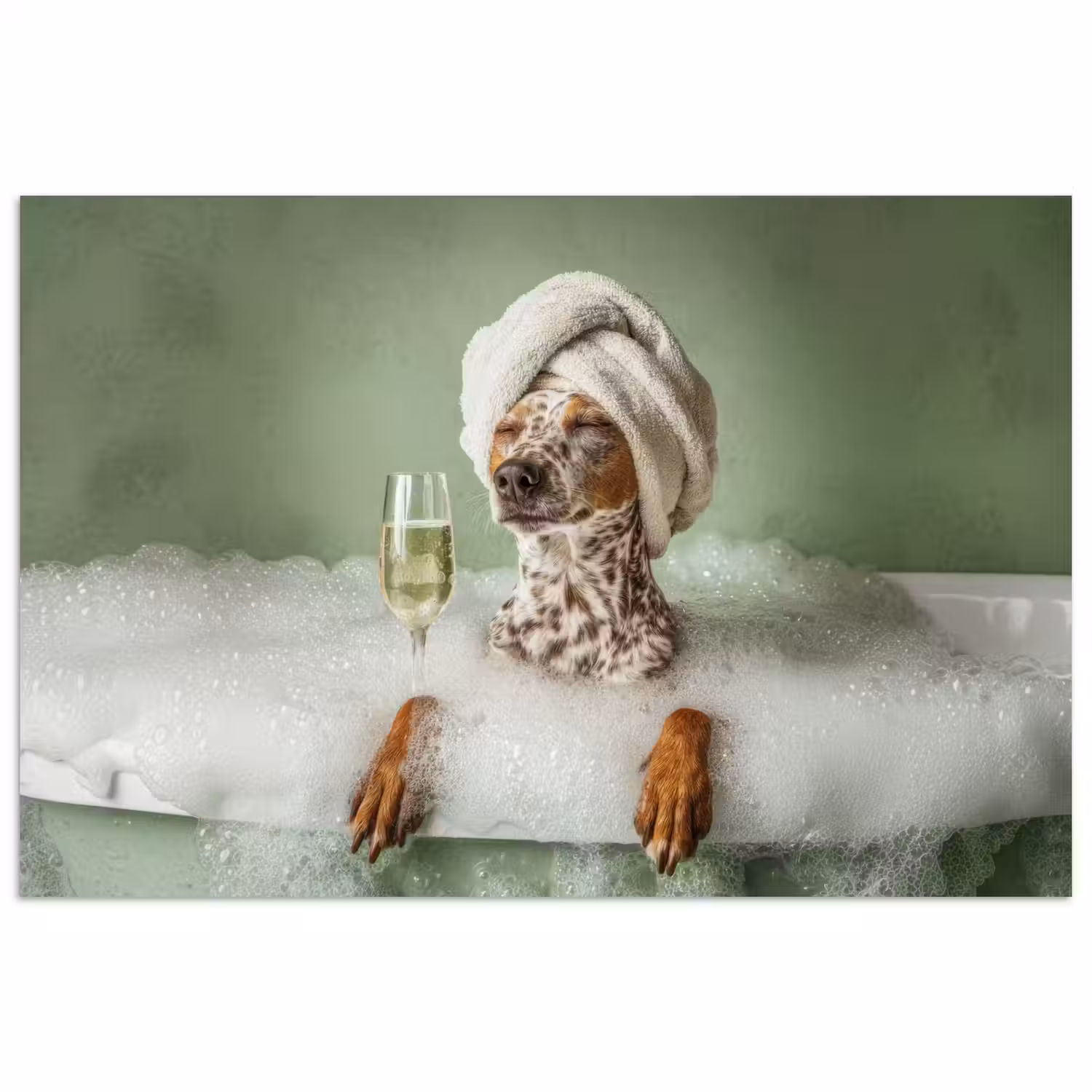 Hond - Bad - Champagne - Handdoek poster papier klein -3d