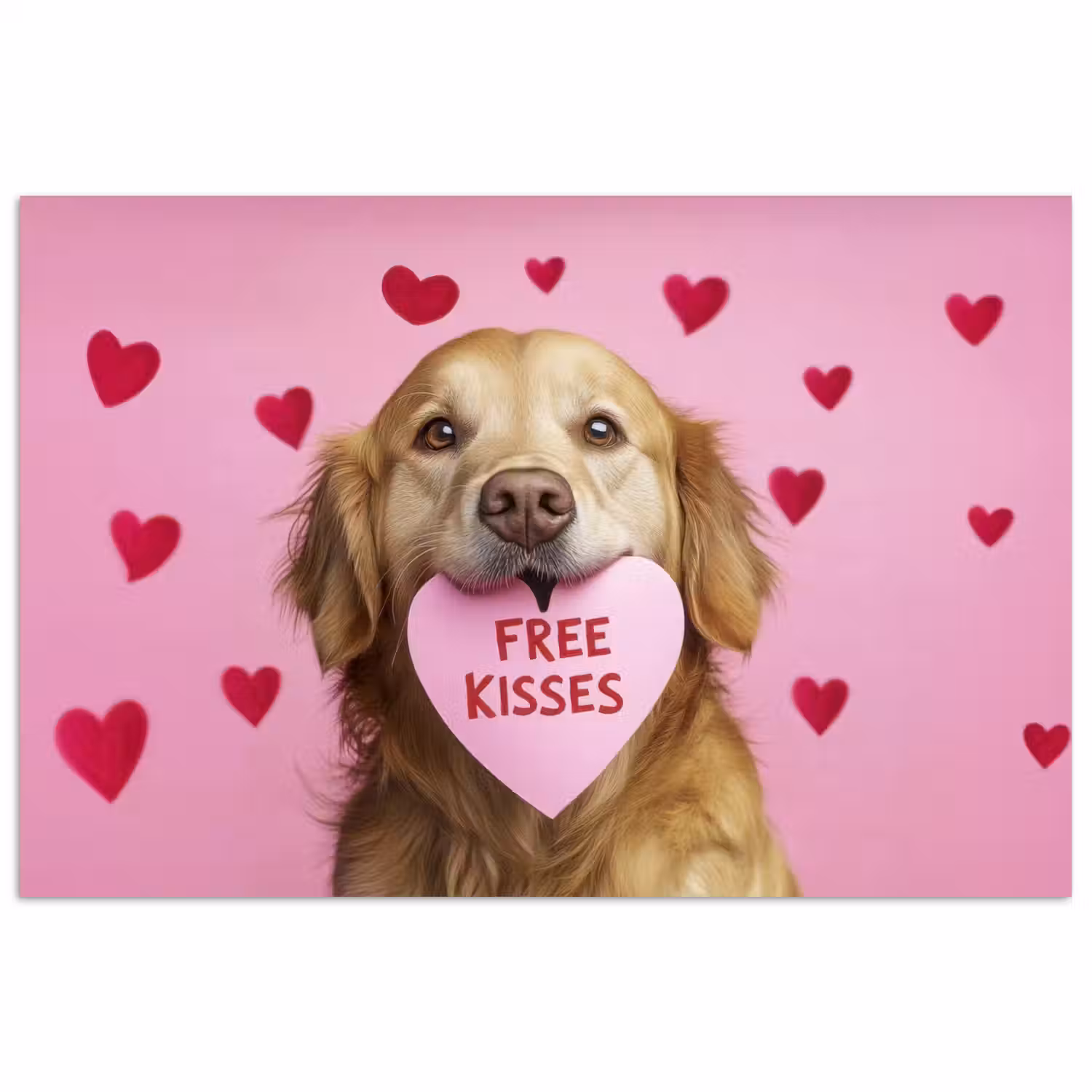 Hond - Kiss- Valentijn - Hartjes poster papier klein -3d