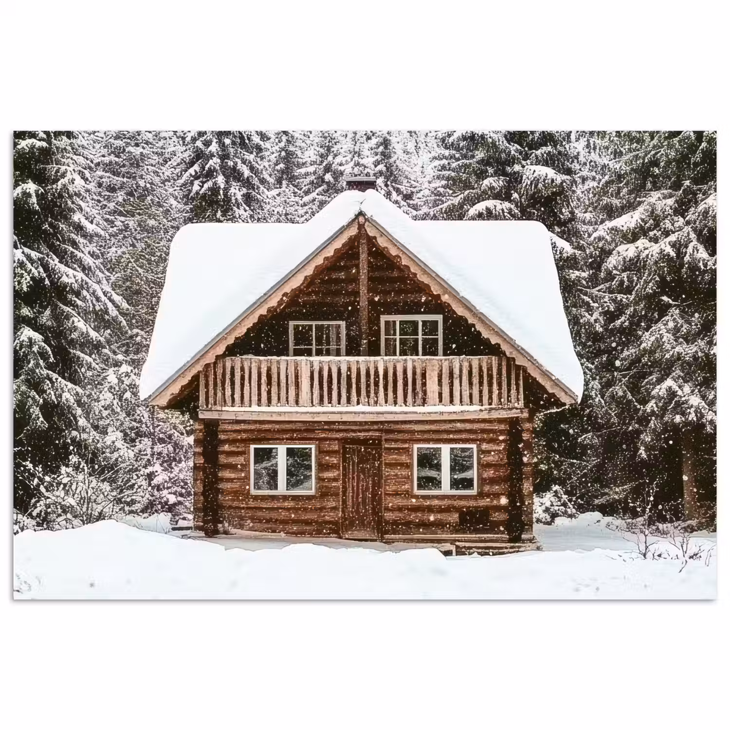 Huis - Bos - Winter - Natuur - Sneeuw poster papier klein -3d