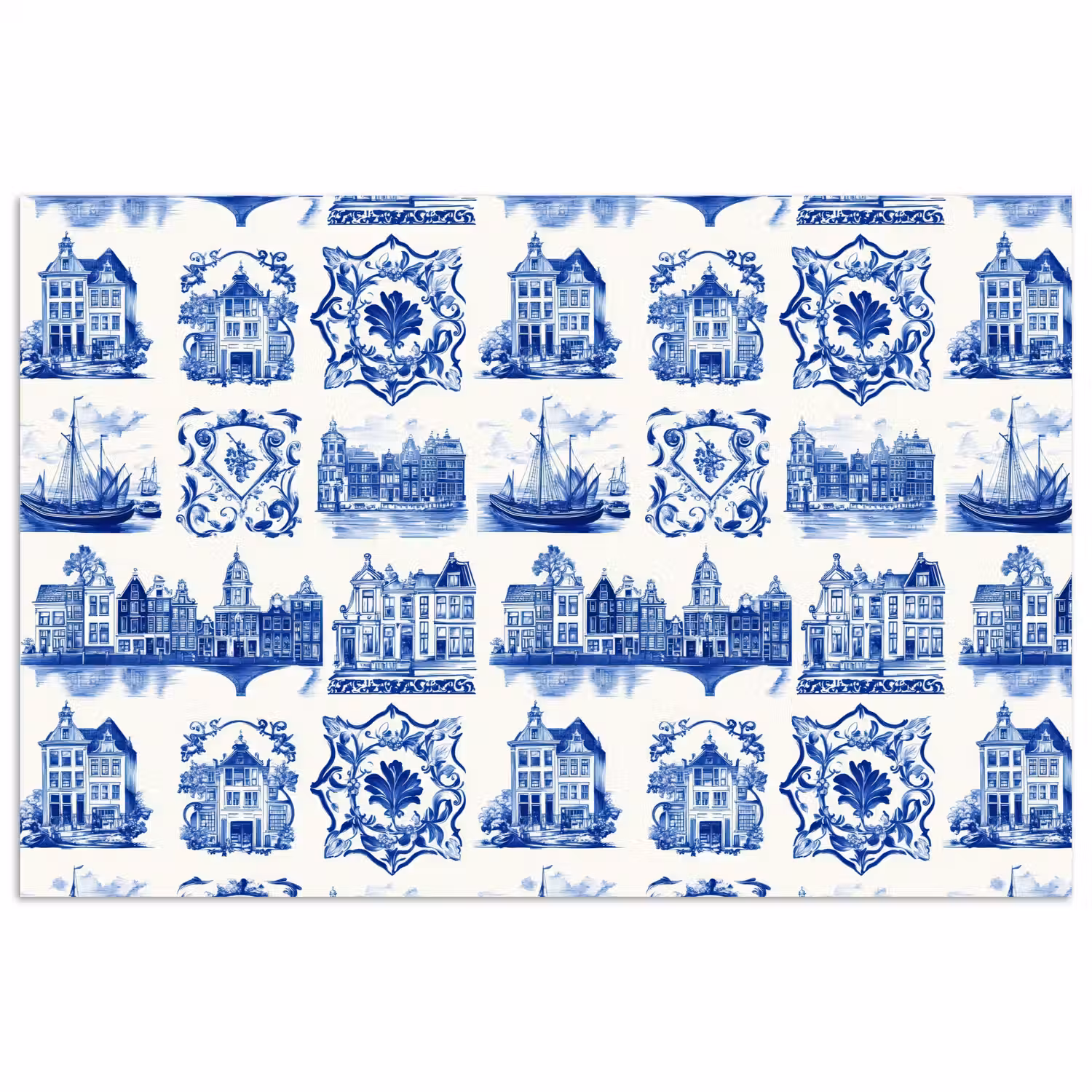 Huizen - Schepen - Blauw poster papier klein 62 -3d