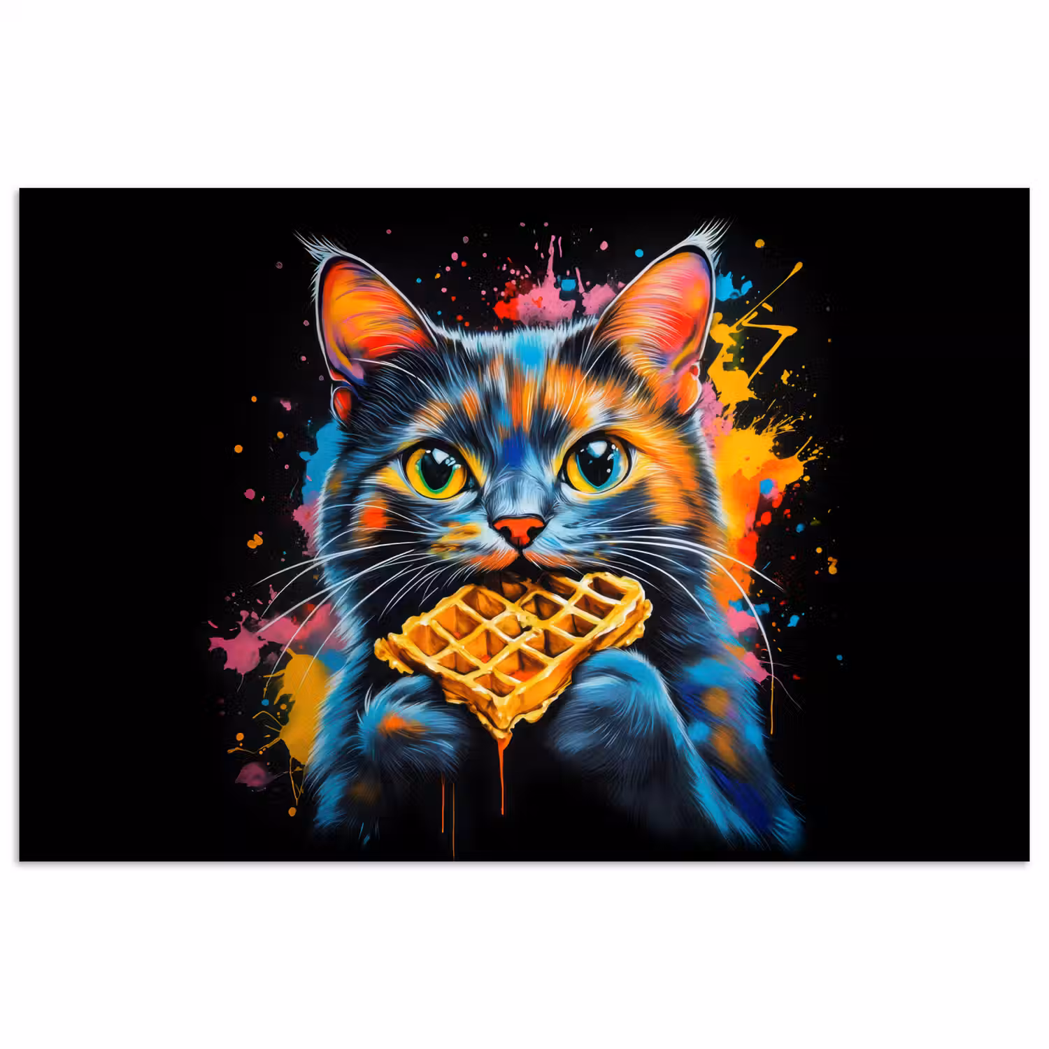 Kat - Graffiti - Kleurrijk - Wafel - Eten poster papier klein -3d