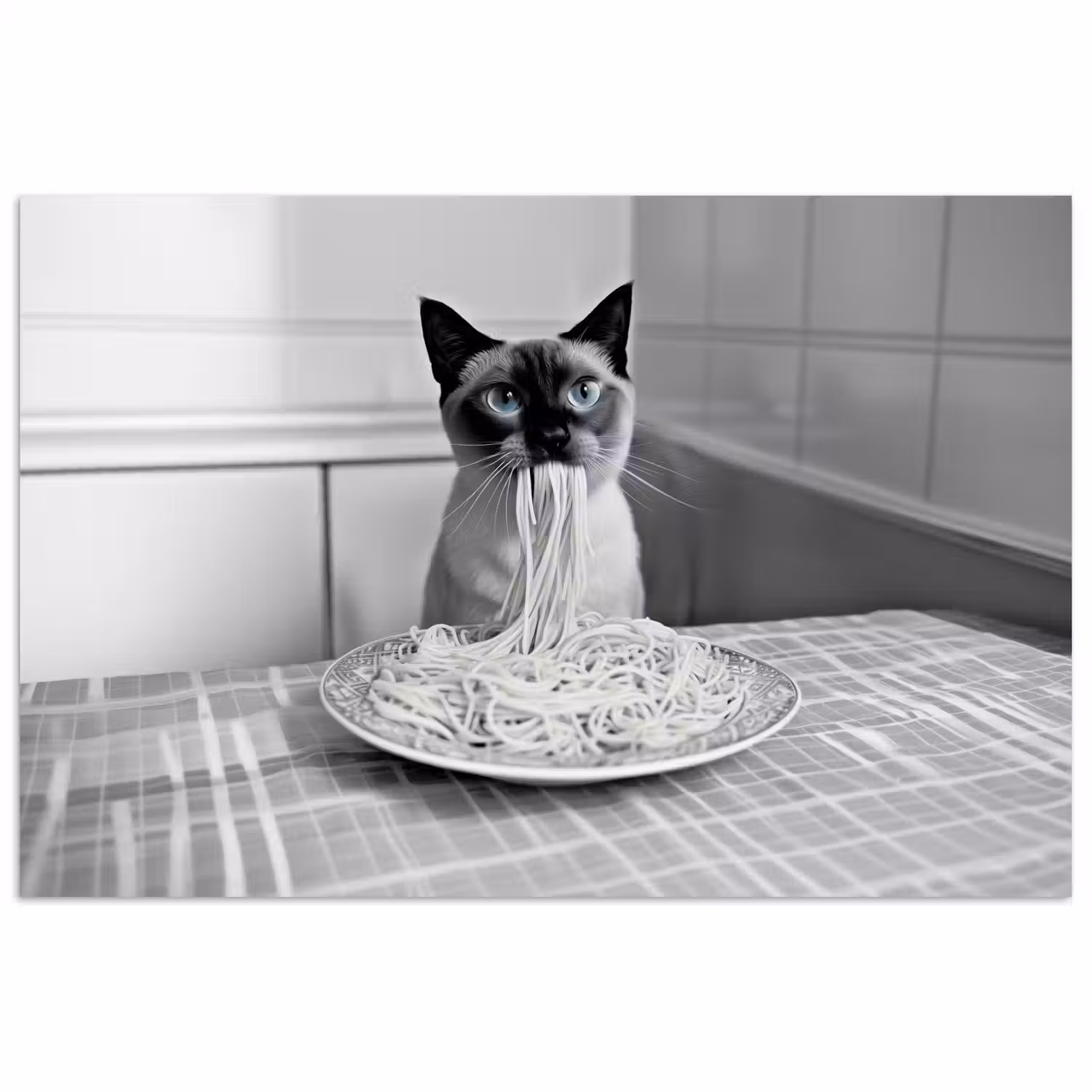 Kat - Siamees - Zwart Wit - Schattig - Dieren poster papier klein -3d