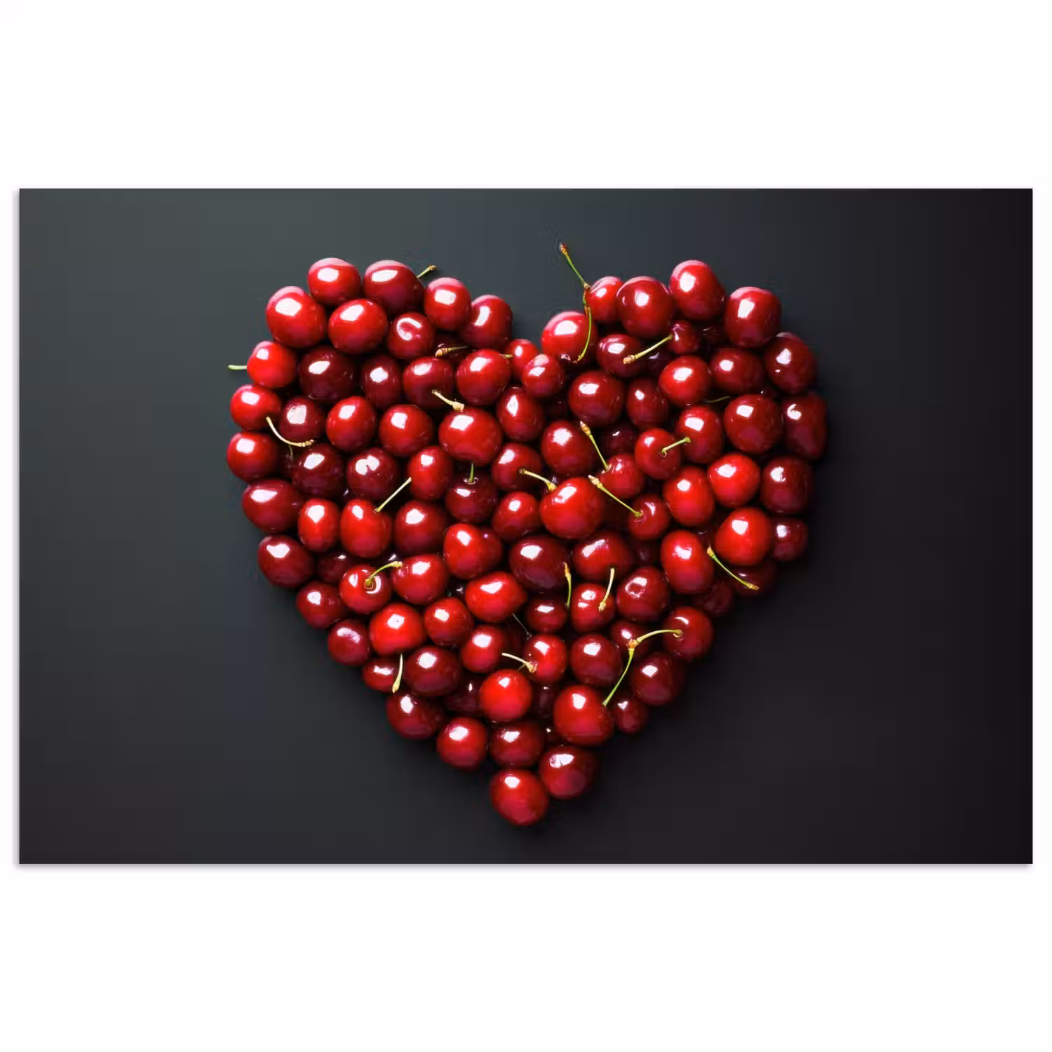 Kersen - Hart - Rood - Zwart poster papier klein -3d