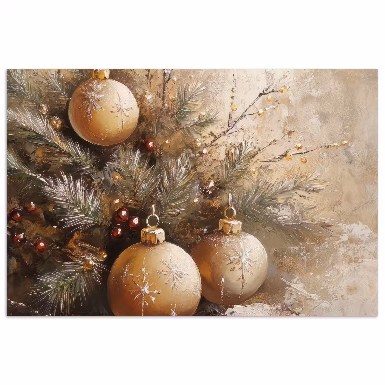 Kerst - Kerstballen - Beige - Goud poster papier klein -3d