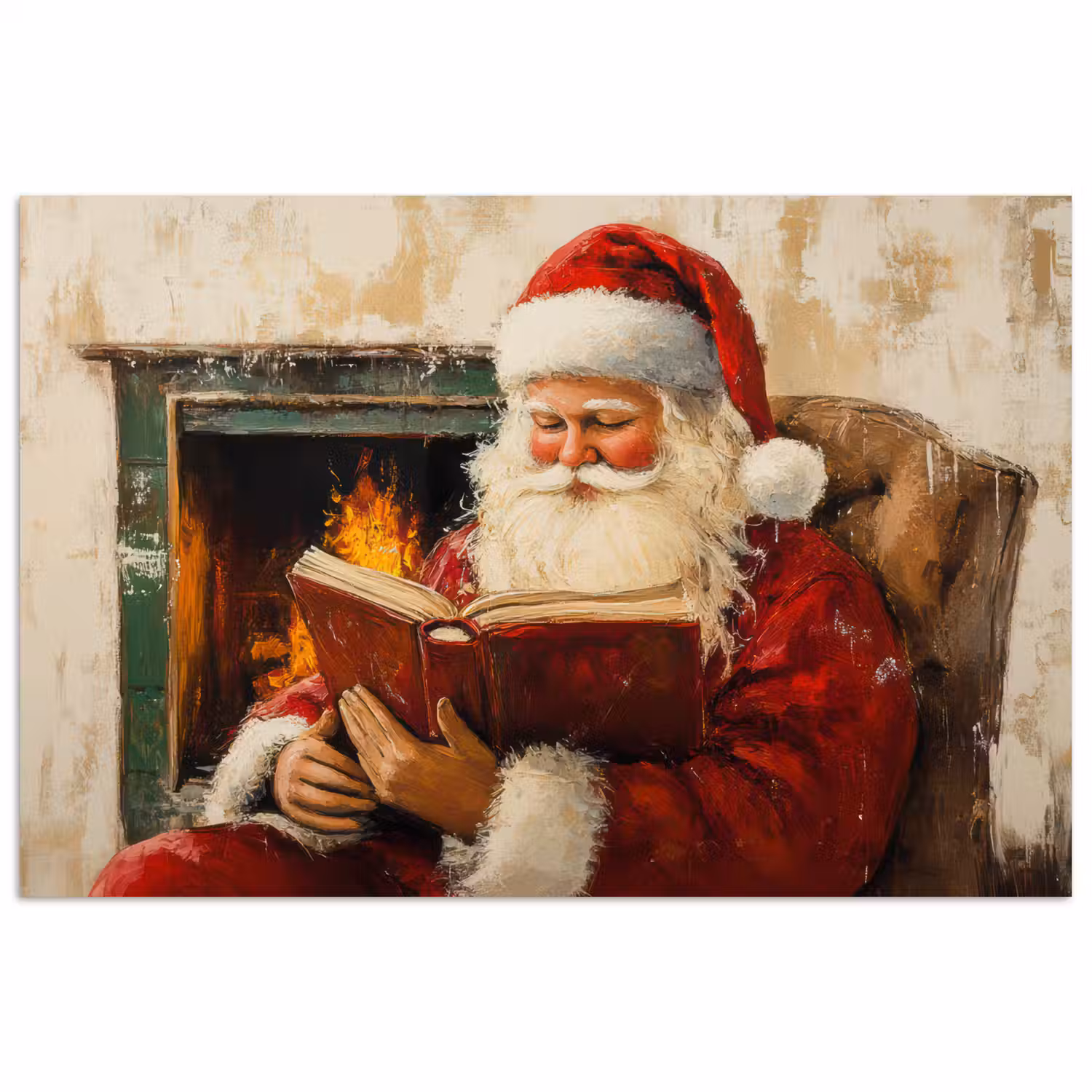 Kerst - Kerstman - Winter - Open Haard poster papier klein -3d