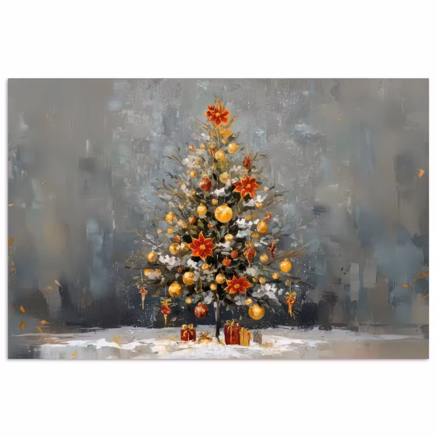 Kerstboom - Cadeaus - Rood - Goud poster papier klein -3d