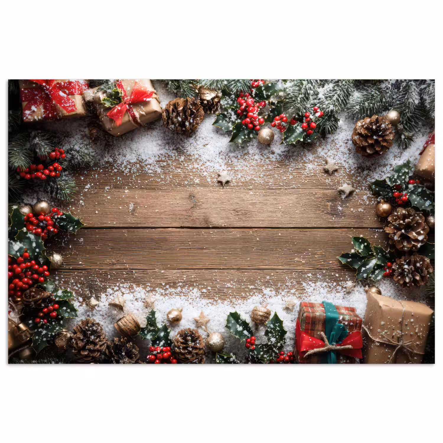 Kerstdecoratie - Geschenken - Hout - Veelkleurig poster papier klein -3d