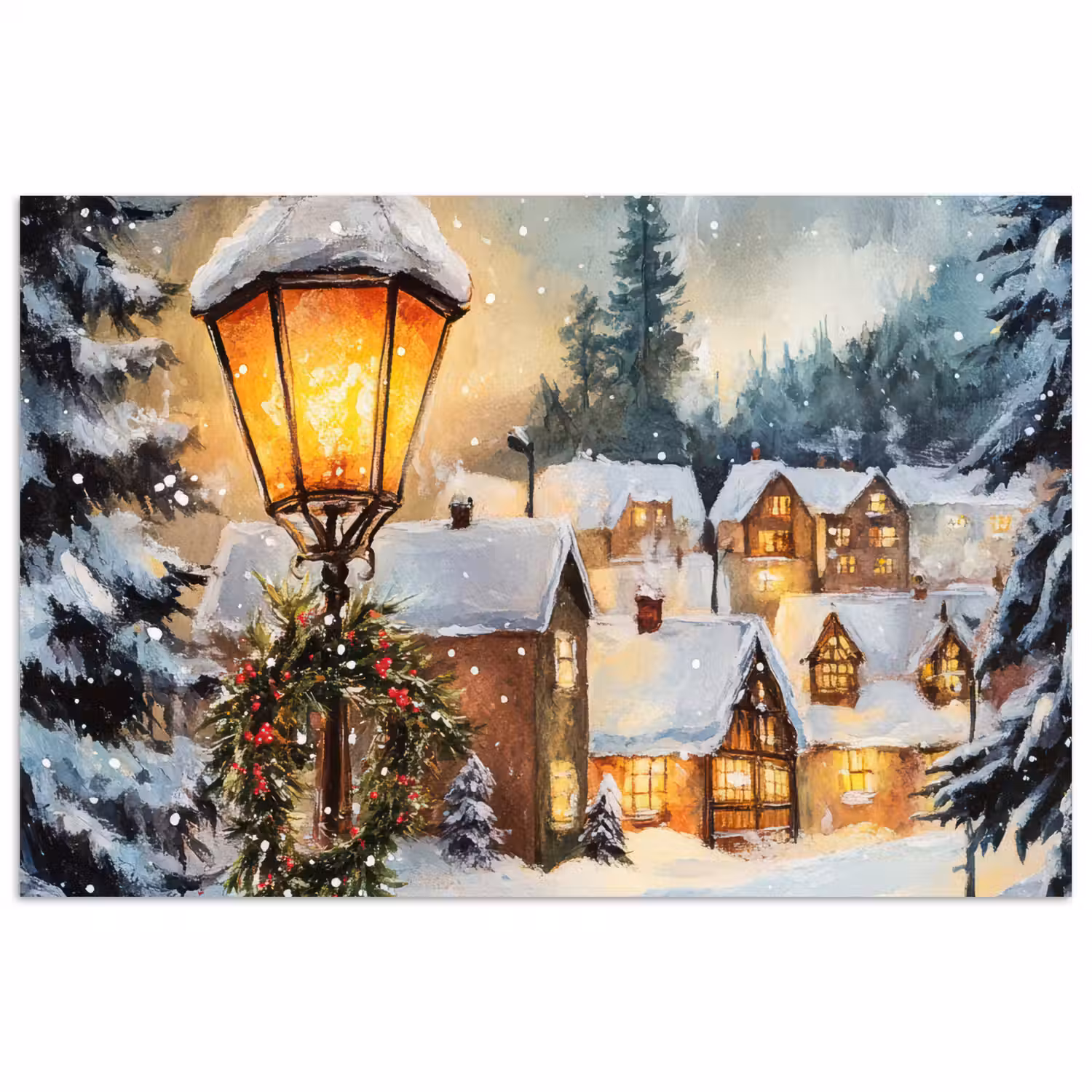 Kerstdorp - Huizen - Sneeuw - Kerst poster papier klein -3d