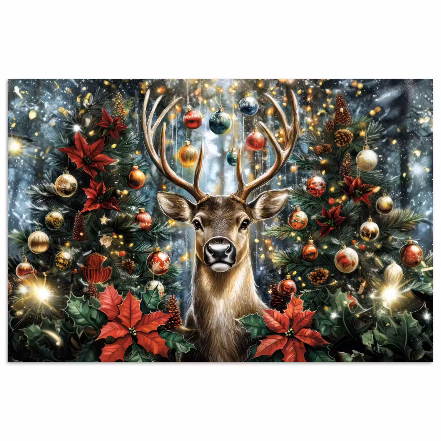 Kerstfeest - Dennenbos - Rood poster papier klein -3d