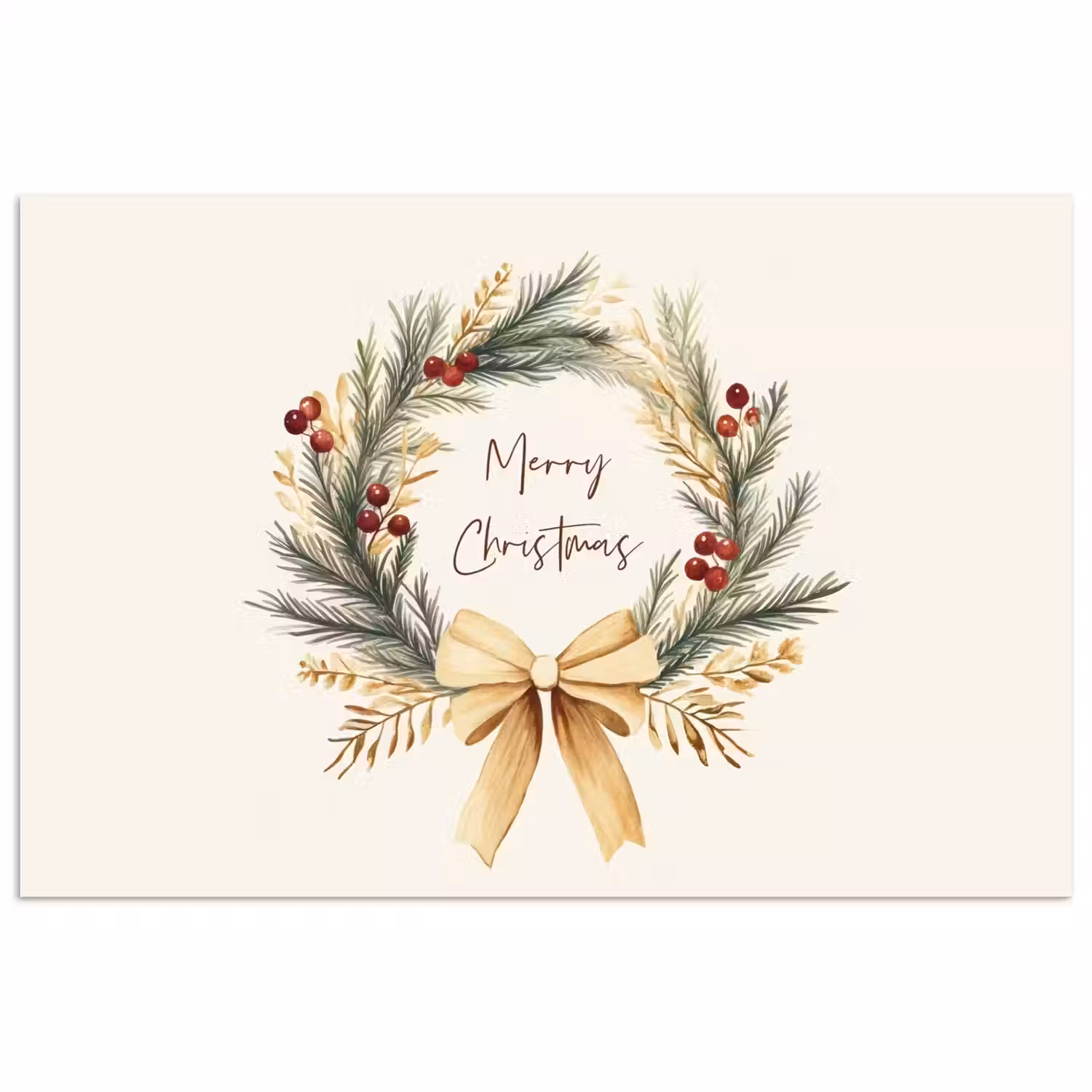 Kerstkrans - Kerst - Goud - Beige poster papier klein -3d