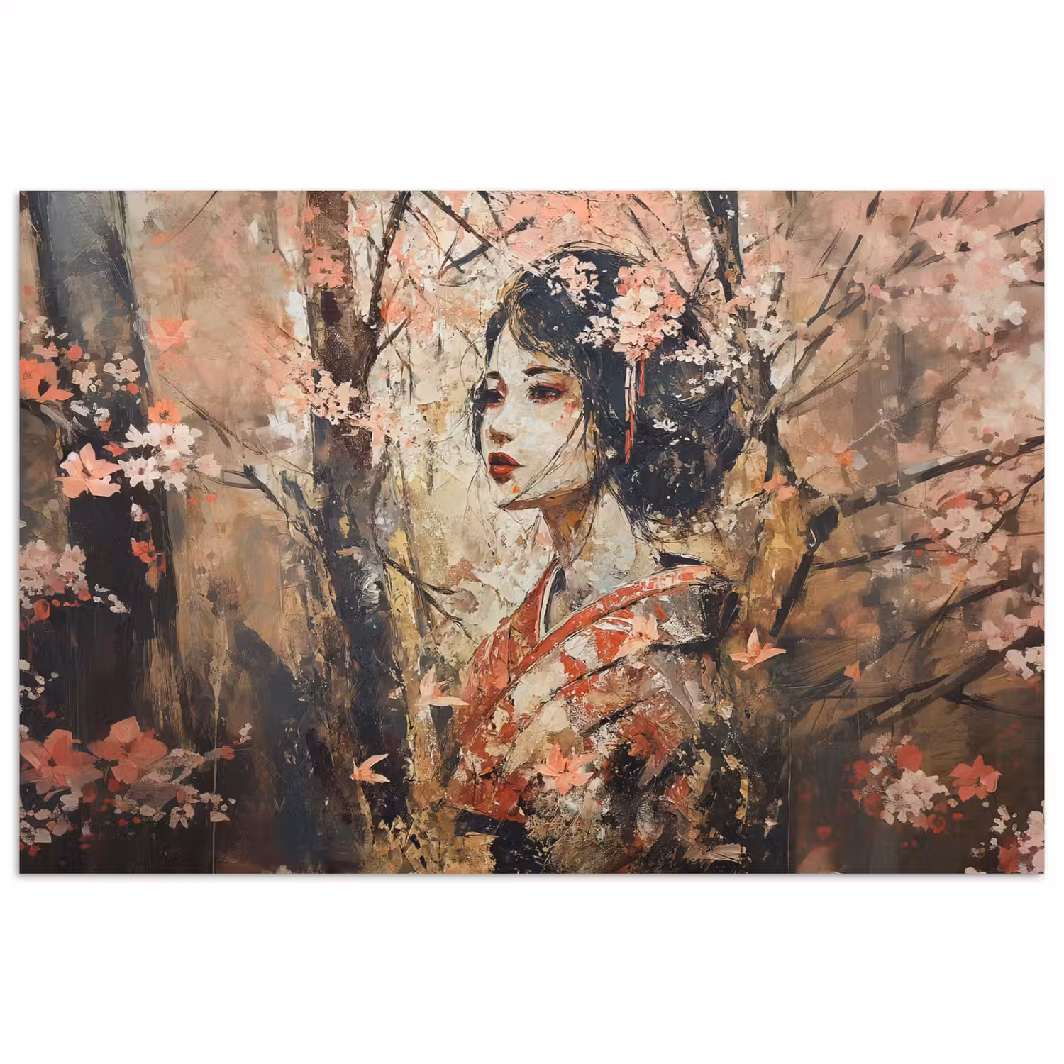 Kimono - Vrouw - kersenbomen poster papier klein -3d