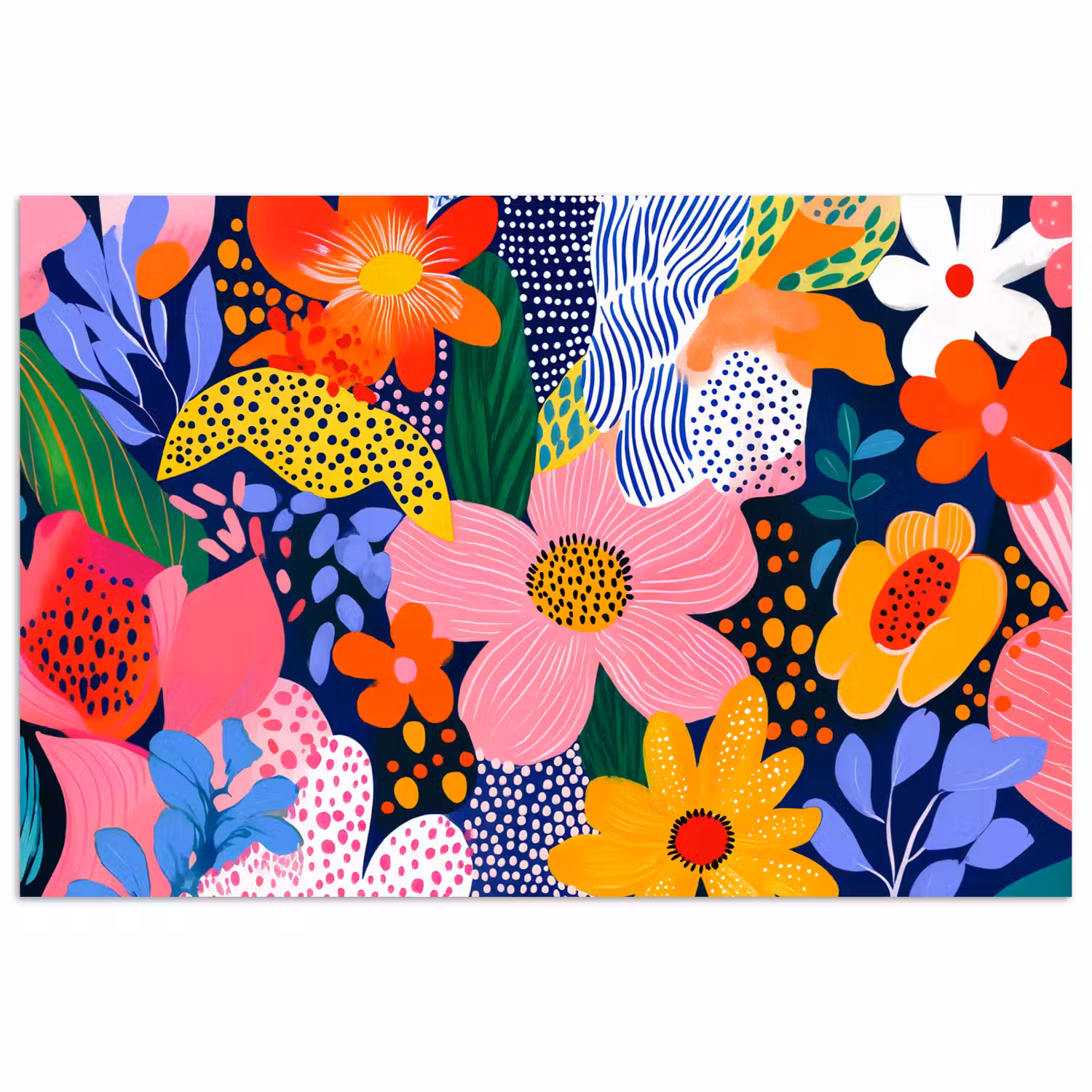 Kleurrijk - Bloemen - Abstract - Stippen poster papier klein -3d