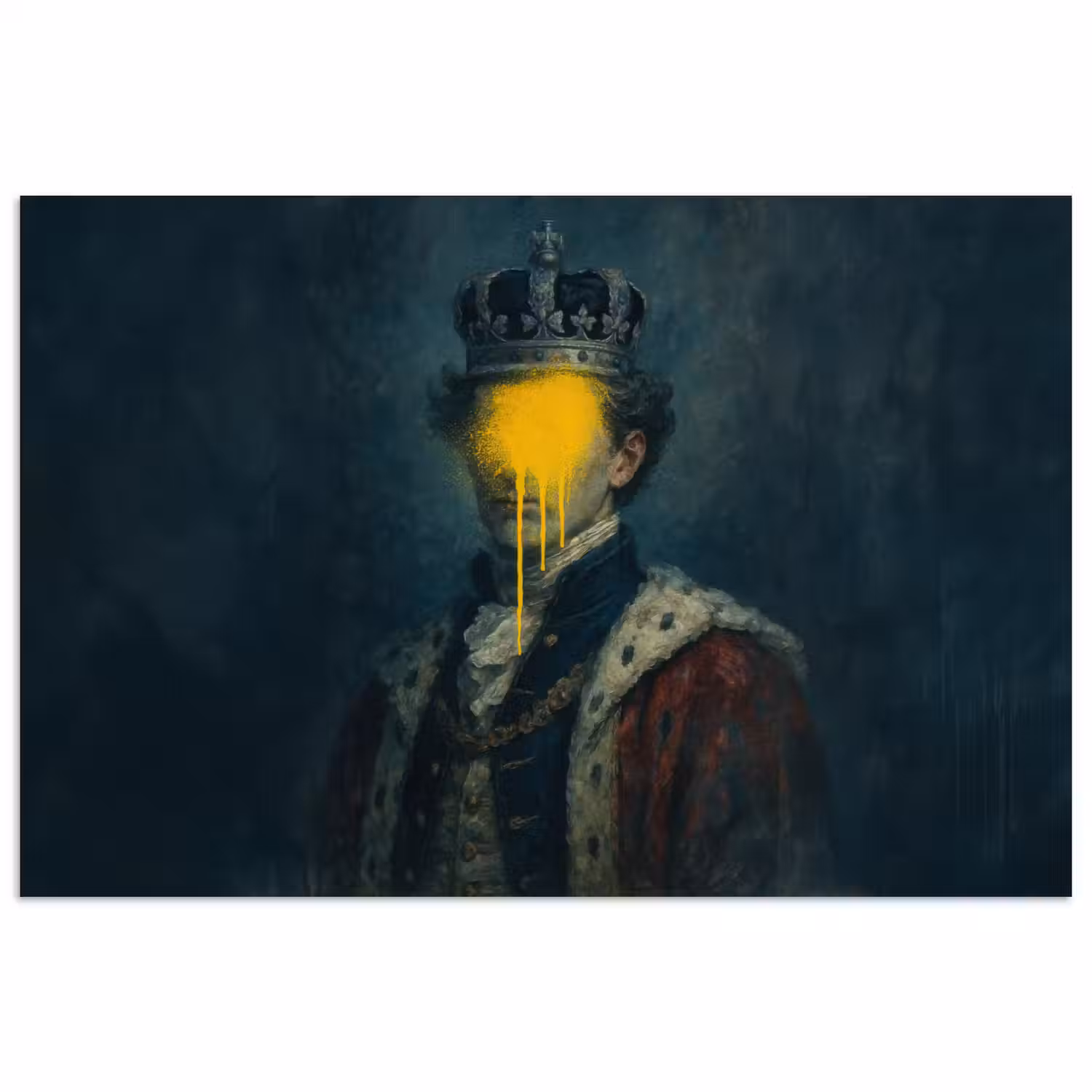 Koning - Portret - Druipende gele verf poster papier klein -3d