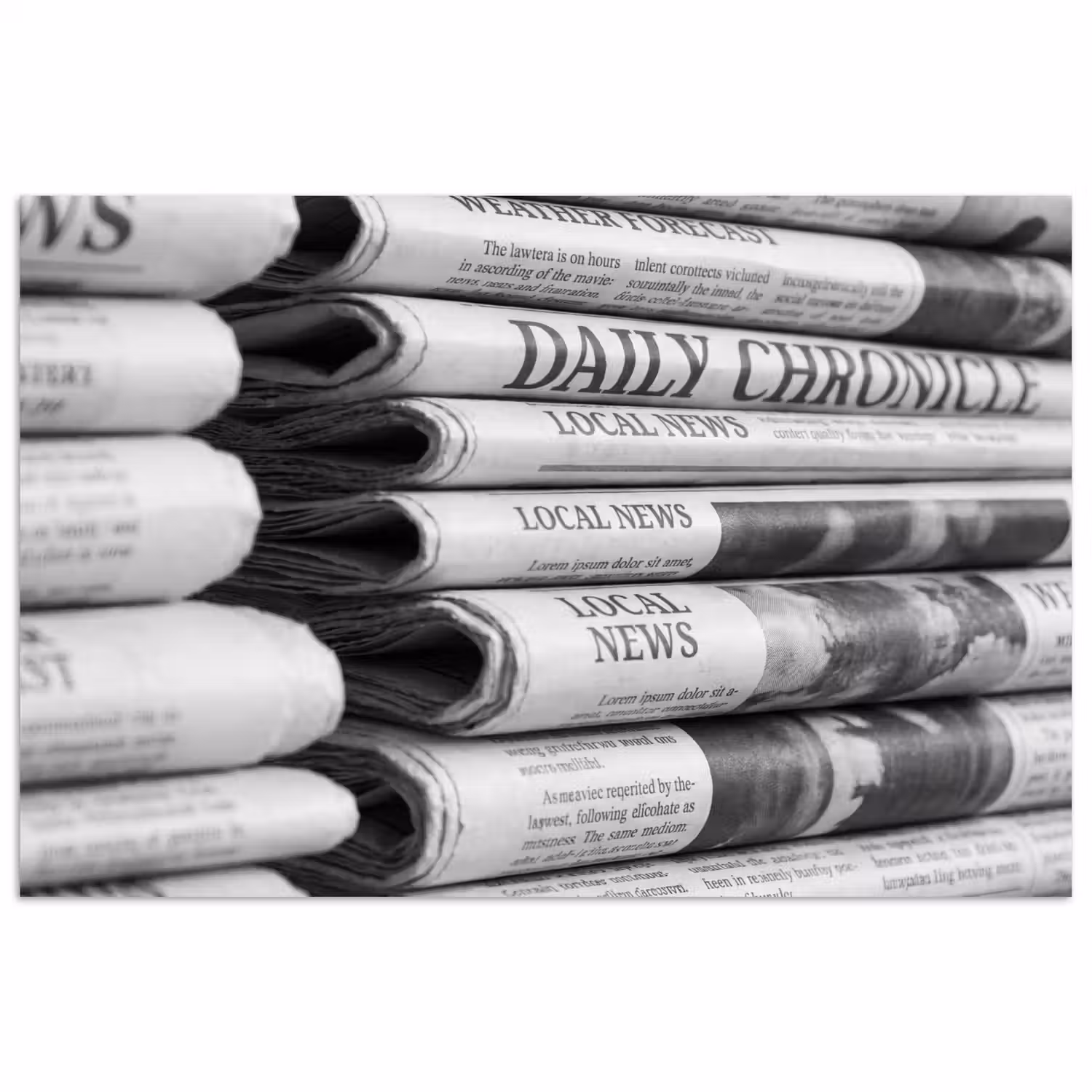 Krant - Stapel - Nieuws - Zwart-wit - Media poster papier klein -3d
