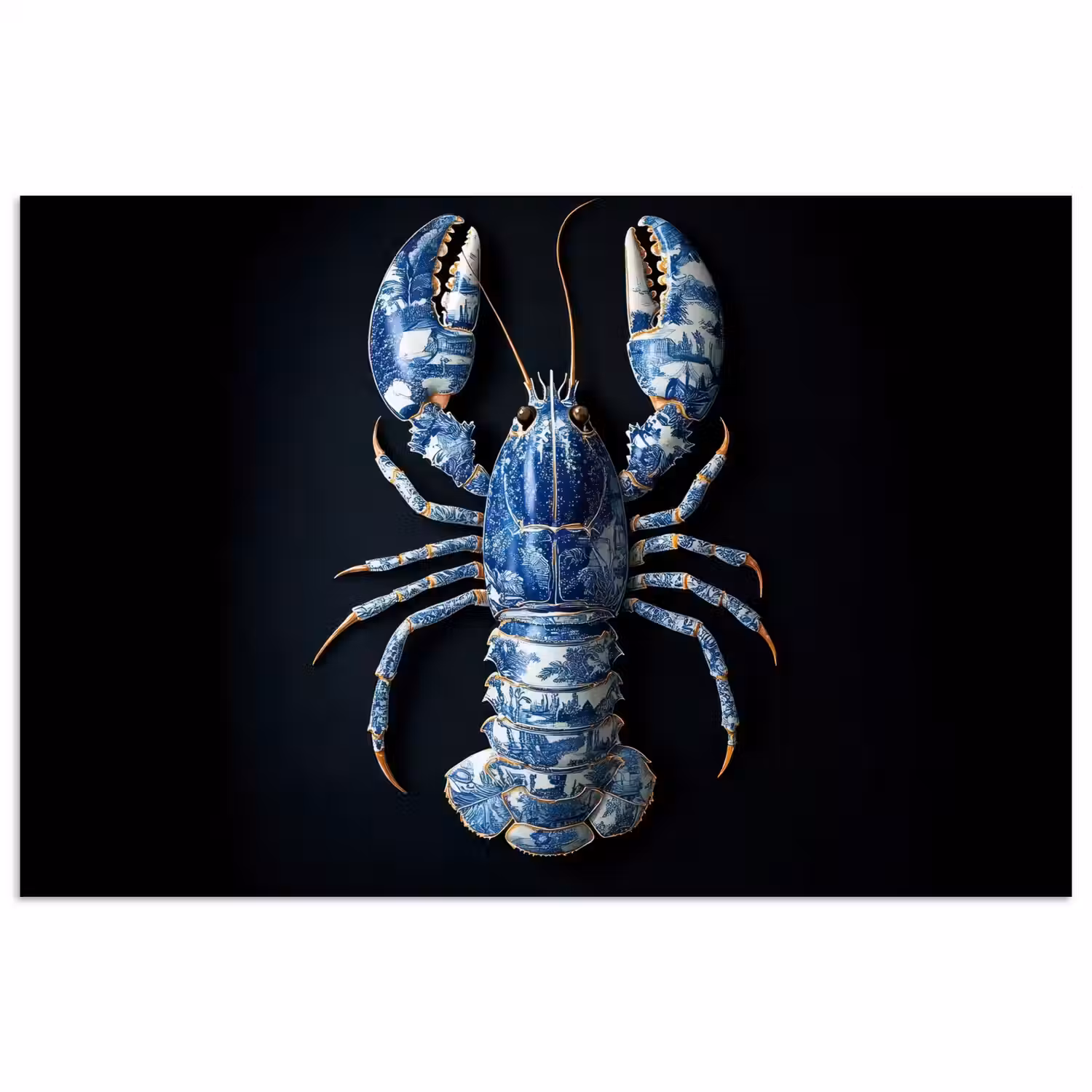 Kreeft - Delftsblauw - Schild - Stoer poster papier klein -3d