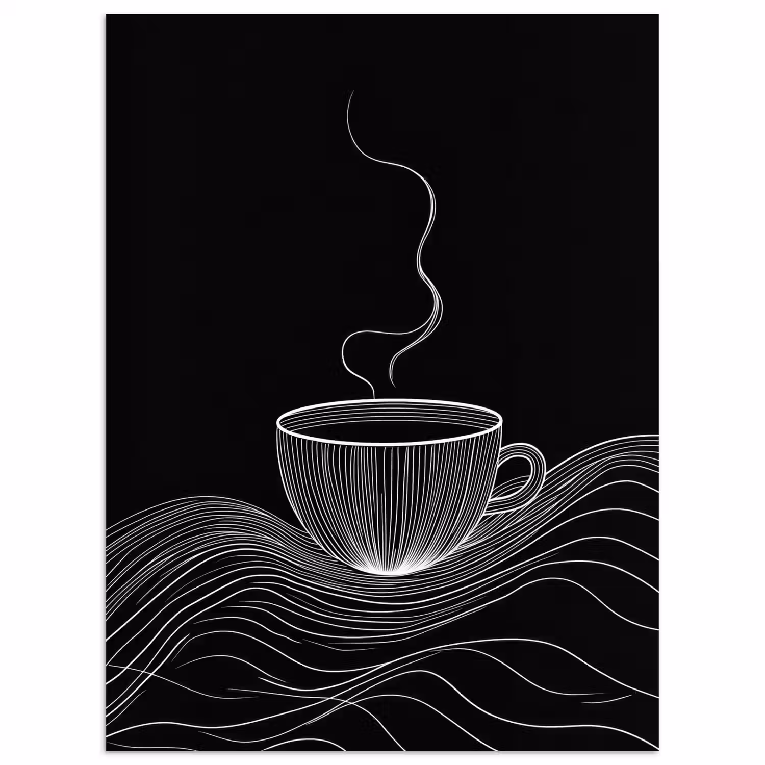 Lijntekening - Koffiekop - Zwart poster papier klein -3d