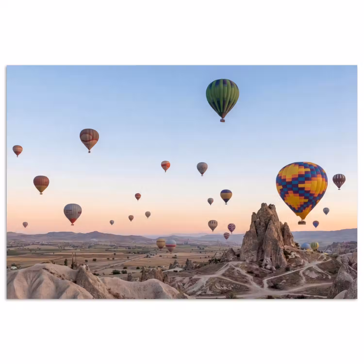 Luchtballonnen - Rotsen - Zonsopgang poster papier klein -3d