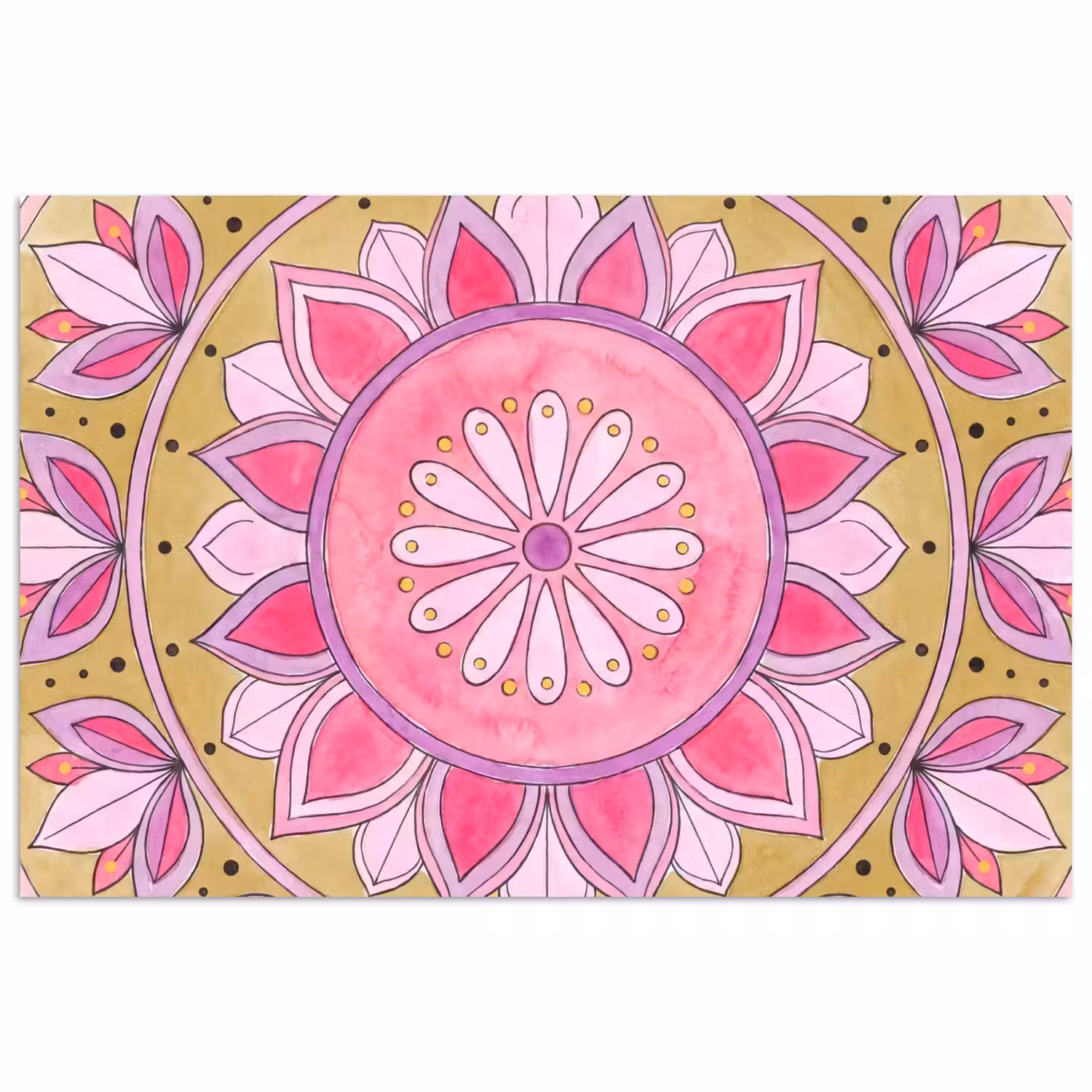 Mandala - Patroon - Kunst - Aquarel - Roze poster papier klein -3d