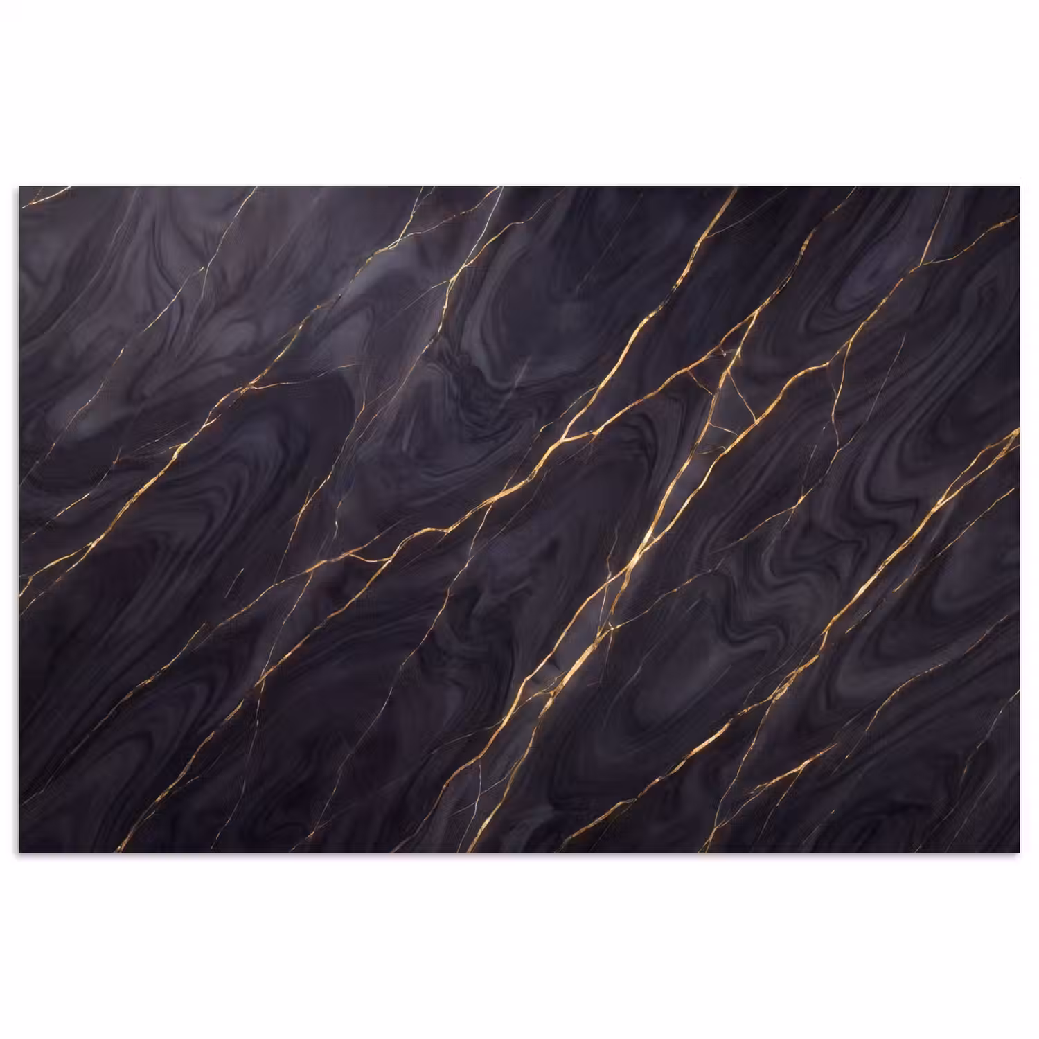 Marmer - Goudaders - Abstract - Modern - Zwart poster papier klein -3d